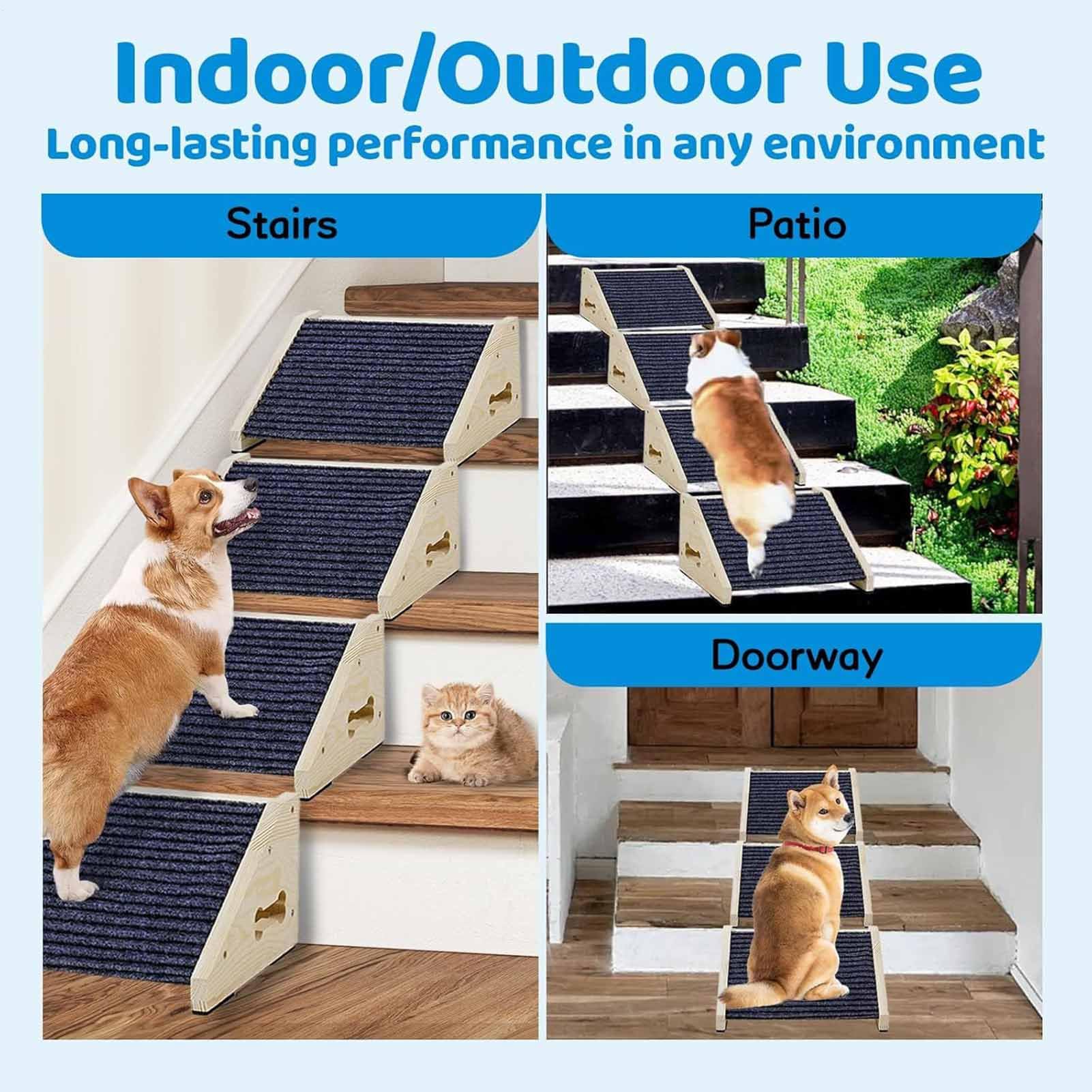 Rampa per cani: legno e resistente, strisce antiscivolo, design facile da trasportare, pratica rampa per scale per animali domestici per cani di piccola e media, animali domestici anziani o disabili