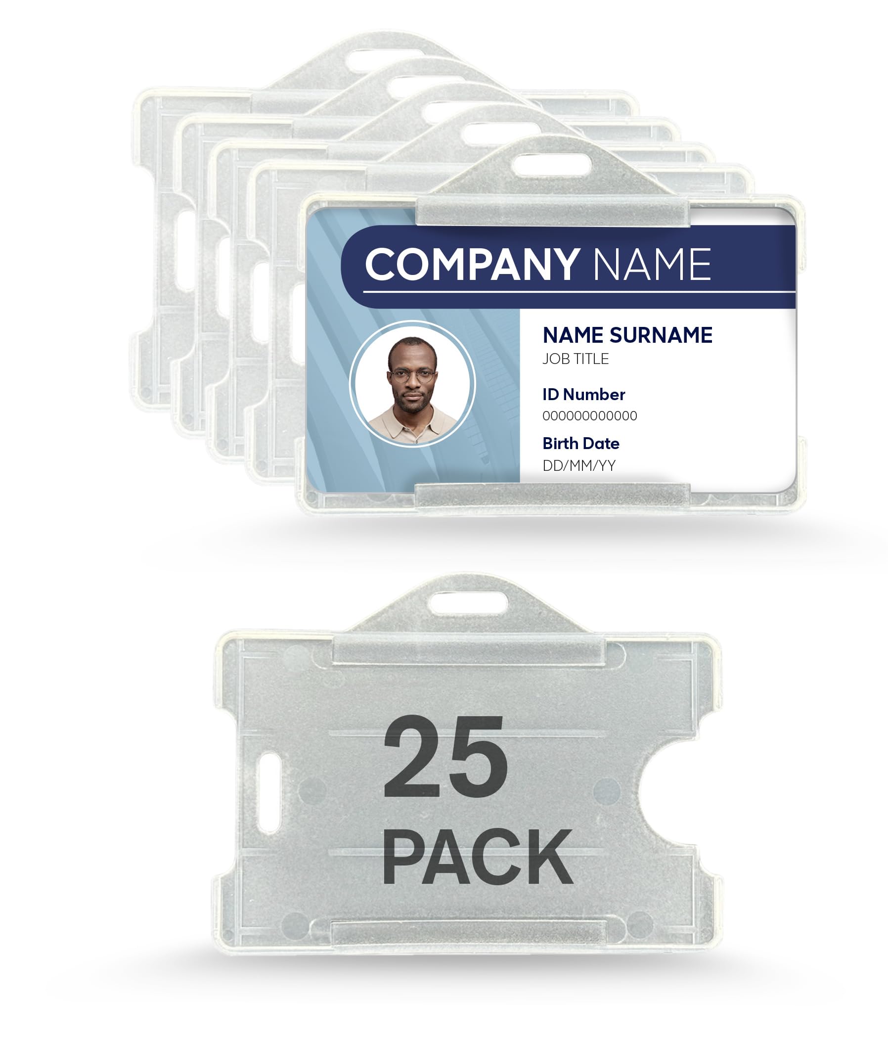 Molin Lot de 25 porte-badges horizontaux | Porte-carte d'identité ouvert pour cordon, badge nominatif, carte clé, carte d'accès | Pochette d'identité transparente durable pour le travail, le bureau