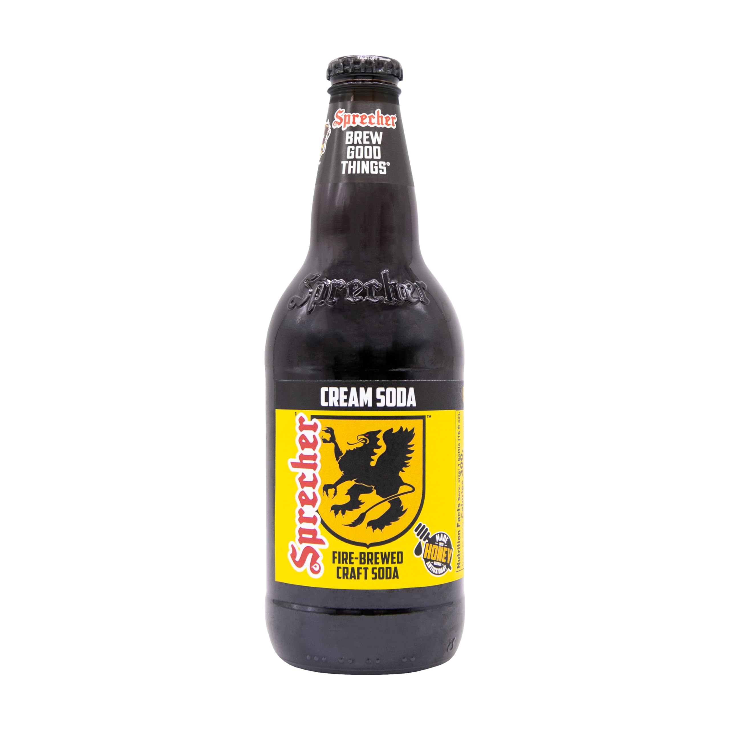 Sprecher Cream Soda 16 fl oz Glass Bottles 12-Pack, Fire-Brewed Craft Soda with Real Honey, Gourmet Handcrafted Soft Drink