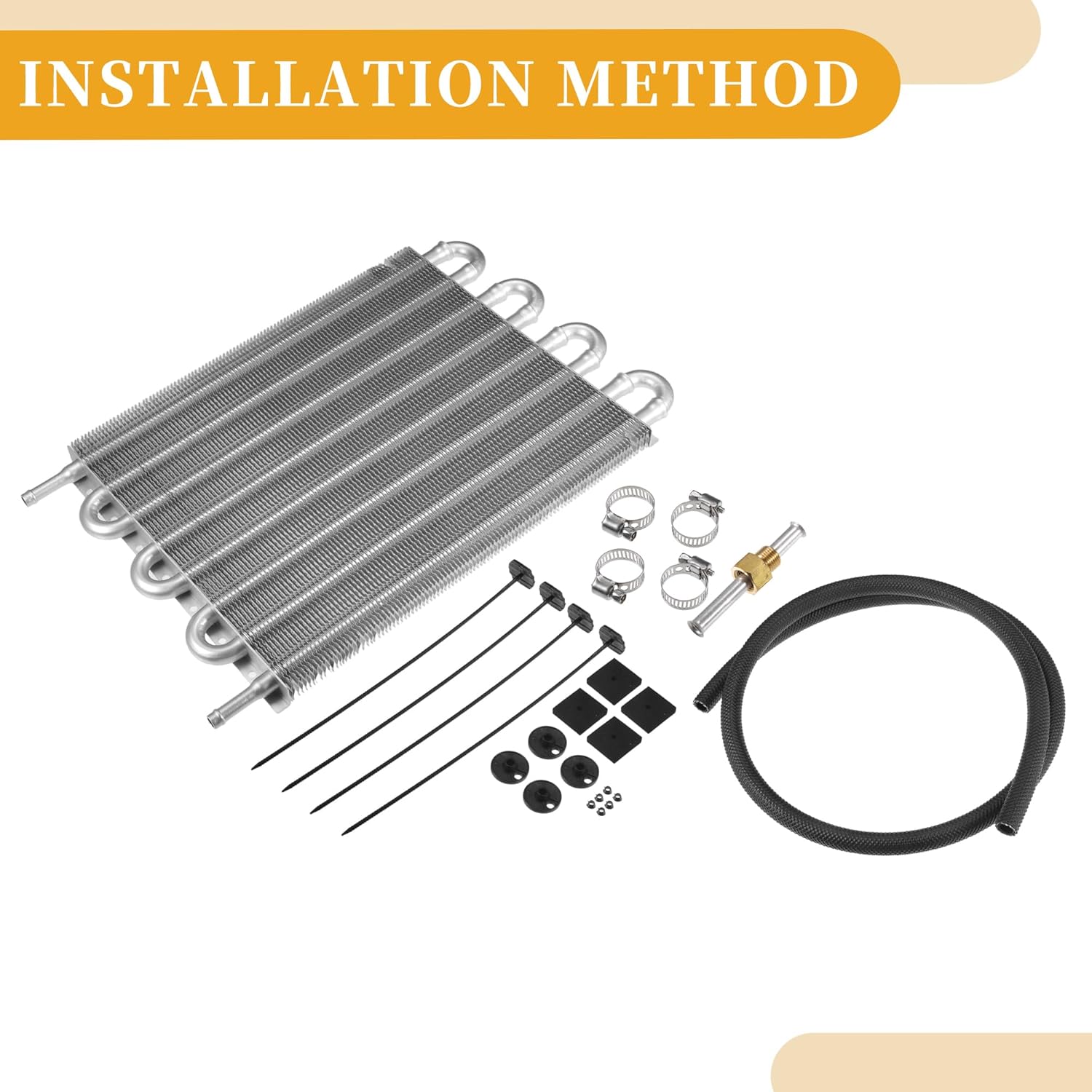 1 Set 8 Row Universal Transmission Oil Cooler - Trailers Truck RV Trans Oil Cooler Engine with Fuel Line Hose Aluminum Alloy Silver Tone