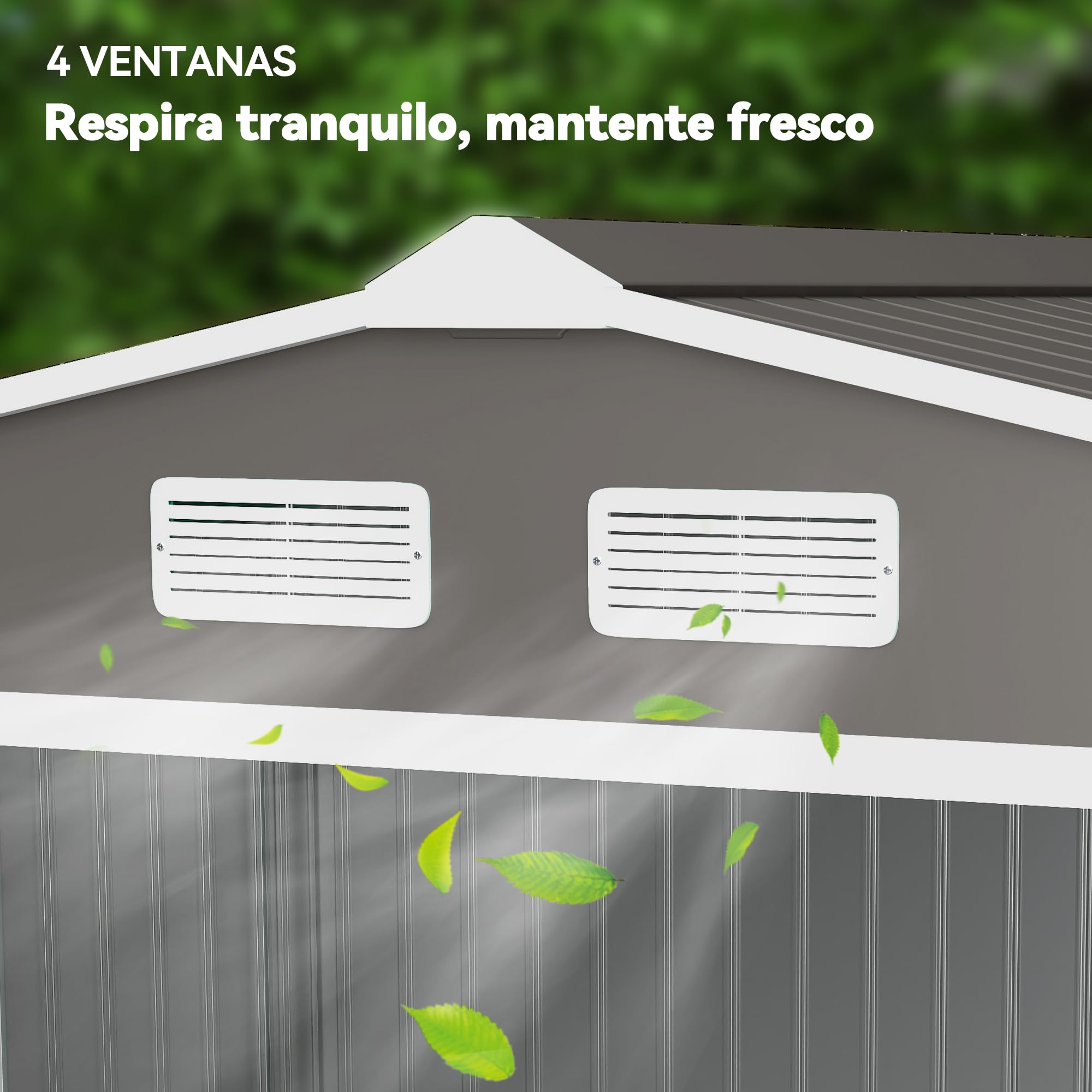 Outsunny Caseta de Jardín Exterior, 5 m² 277x195x192 cm, Cobertizo de Jardín Exterior Metálico con 2 Puertas Correderas, Base Refuerzo (Suelo NO Incluido) y 4 Ventanas, Gris — view 8