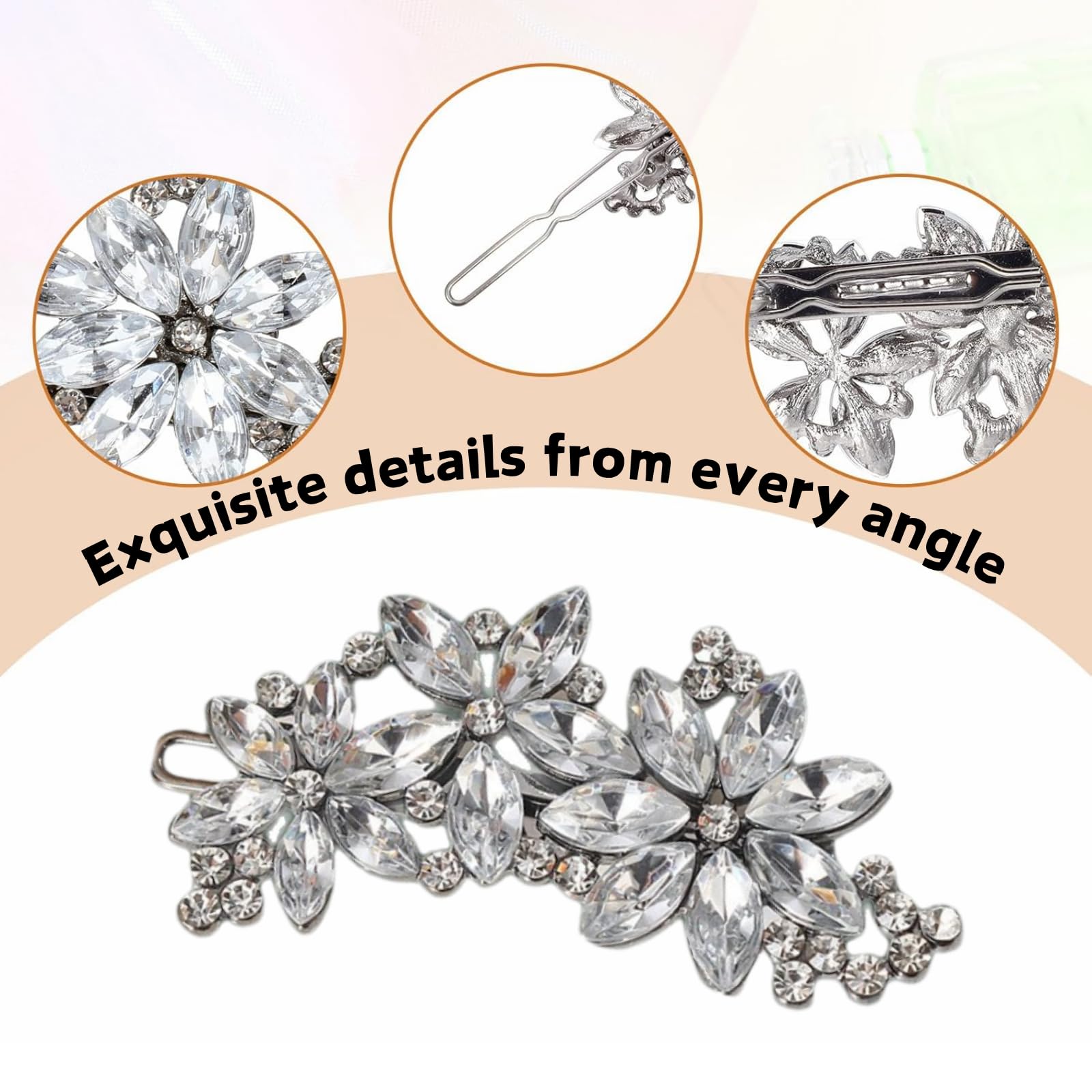 4Pcs Rhinestone Sparkly Silver Hair Clips for Women Flower Design Prom Hair Accessories for Women - Image 2