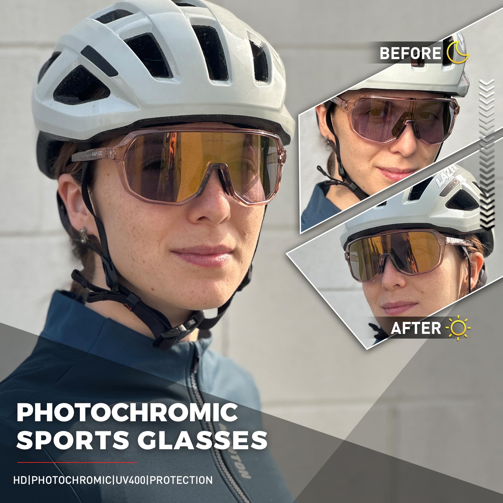 KAPVOE Occhiali da Ciclismo Fotocromatici per Uomo Donna Occhiali da Sole per Mountain Bike Occhiali Sportivi Protezione UV K63
