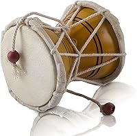 Vista 9 de Juego de instrumentos de percusión tambor de mano Dumroo Damroo Damaru folclórico indio clásico tradicional auténtico hecho a mano de madera y cuero