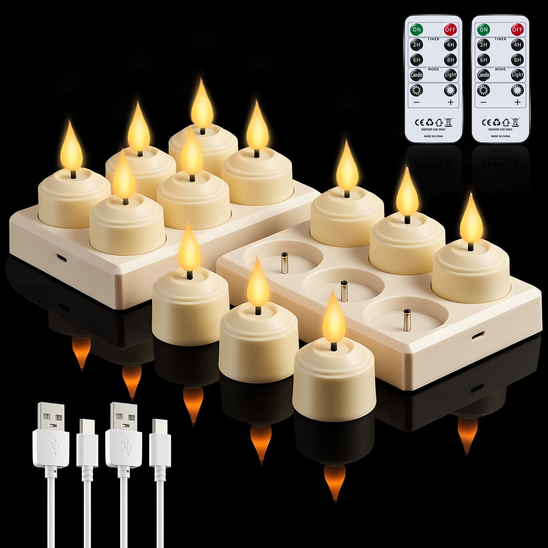 Broyal 12 Pezzi Candele LED Ricaricabili Tea Light con Telecomando,Candele a Led Piccole,Candele Senza Fiamma Per Halloween Natale Decorazioni Casa