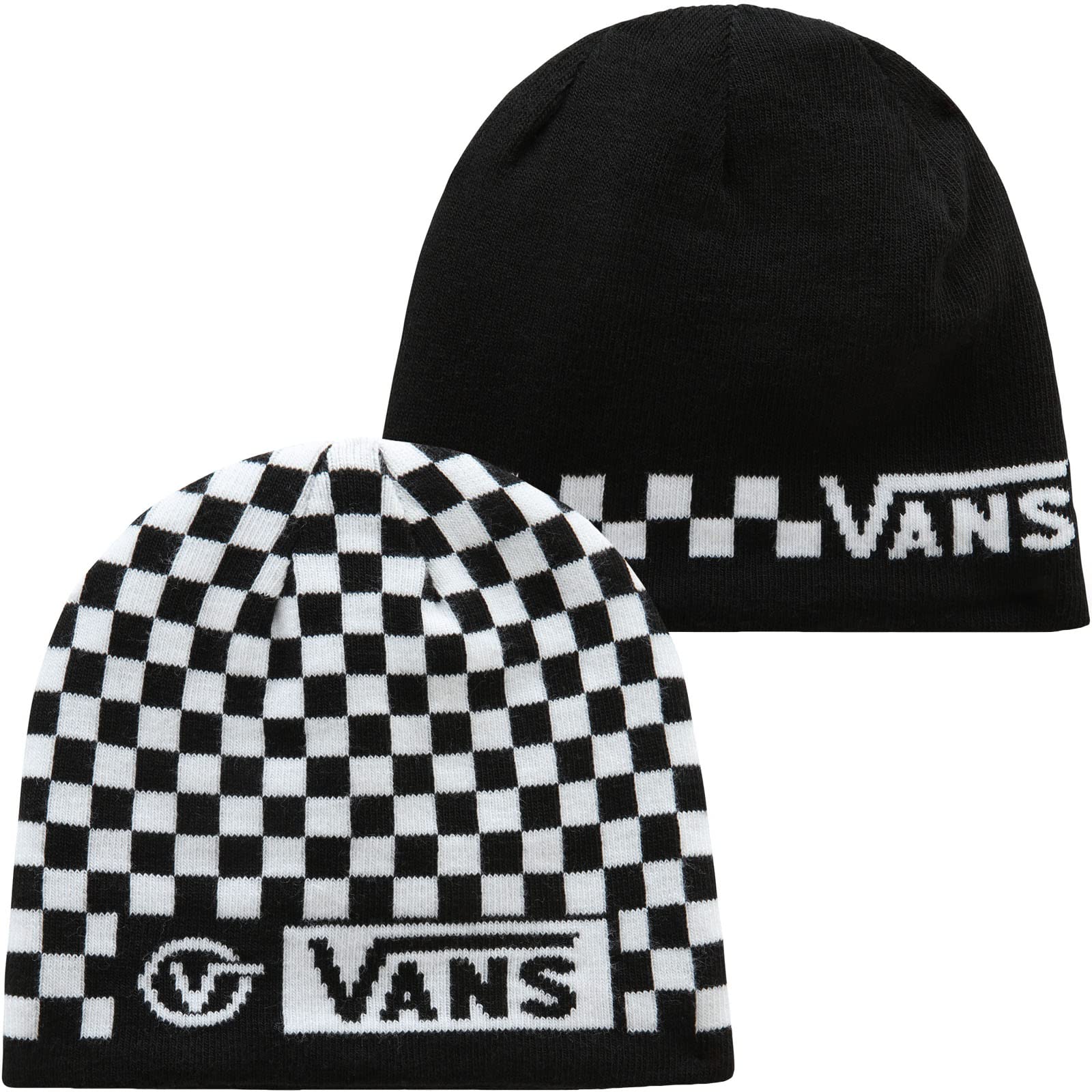 Vans Kids Circle Tab Warm Winter Reversable Knitted Beanie Hat - Black