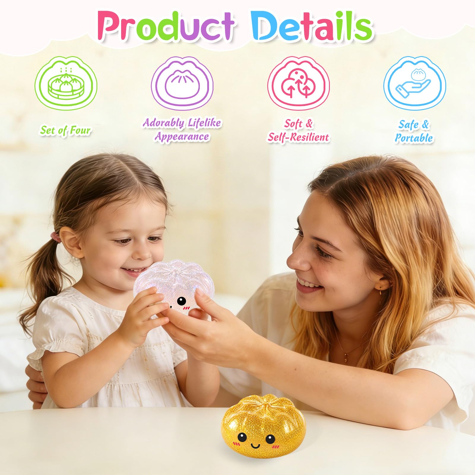 Dumplings Squishy,Dumplings Squishy Sorpresa,Juguete para apretar sensorial con Bollo Gigante al Vapor,para relajar Las aulas Familiares de la Oficina de Estudiantes Adultos para niños,niñas y niños