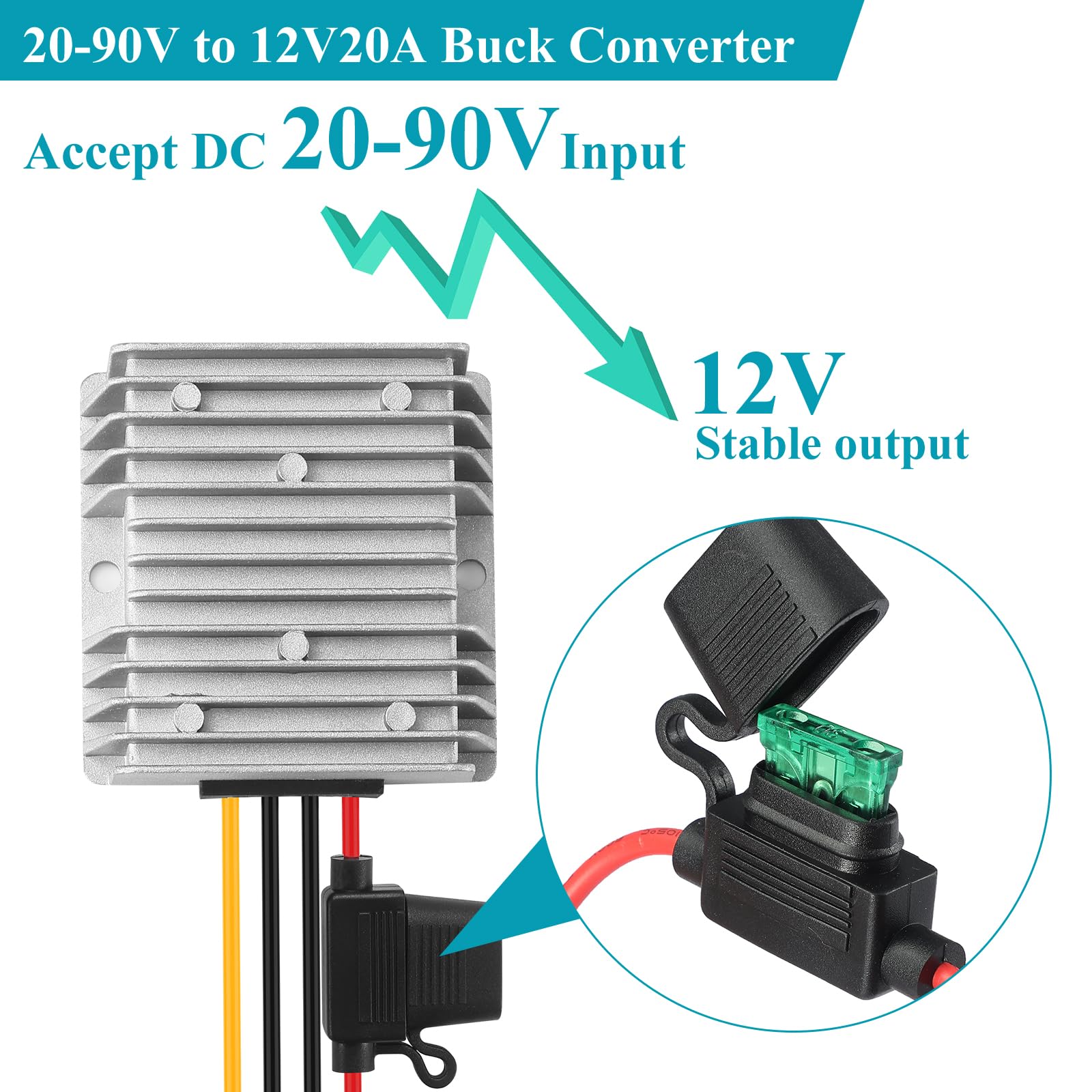 DC 24V/48V/60V/72V/84V a 12V 20A Buck Convertidor Transformador de Potencia Fuente de Alimentación para CNC Equipo Switchgear Switchgear Paneles Fotovoltaicos y más.