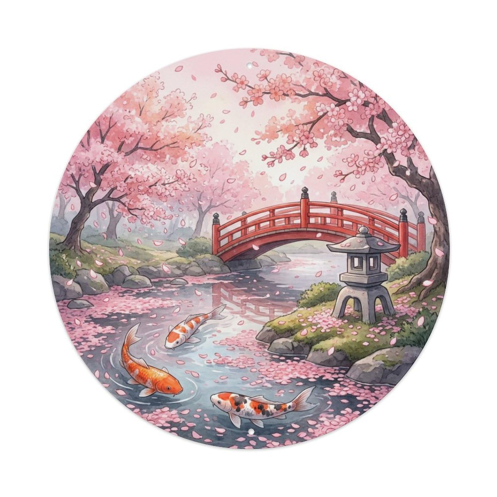 Galvaxio Style Japanese Koi Fish Cherry Rain Petal Shower Metal Tin Sign