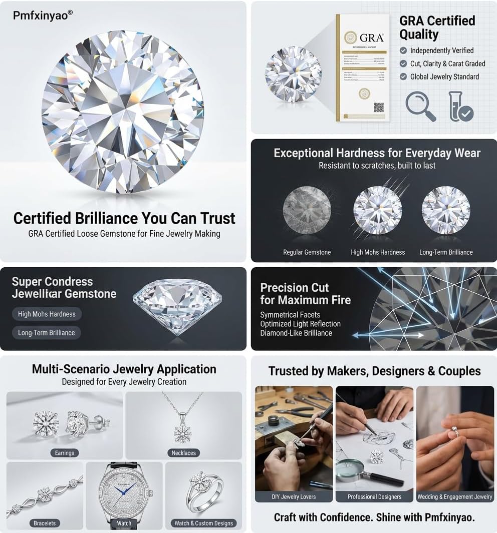 0.2-10 Carats Moissanite Loose Gemstone, Round Cut, D Color VVS1 Clarity, with GRA Certificate. - Image 6