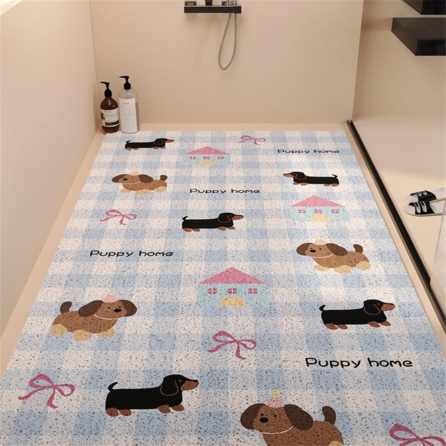 Antypoślizgowa mata prysznicowa Gumowa Mata Prysznicowa Loofah Z Kreskówek(Blue Dog,80x120cm)