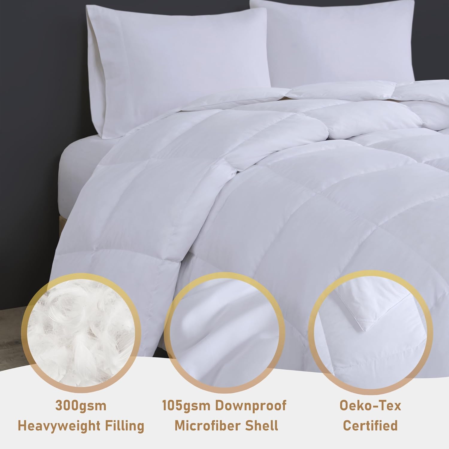True North by Sleep Philosophy Down King Comforter Set, Oversized, Heavyweight 300gsm Fill, Goose Feather & Down Comforter King Size Microfiber Winter Comforter Warm Bedding, King/Cal King White