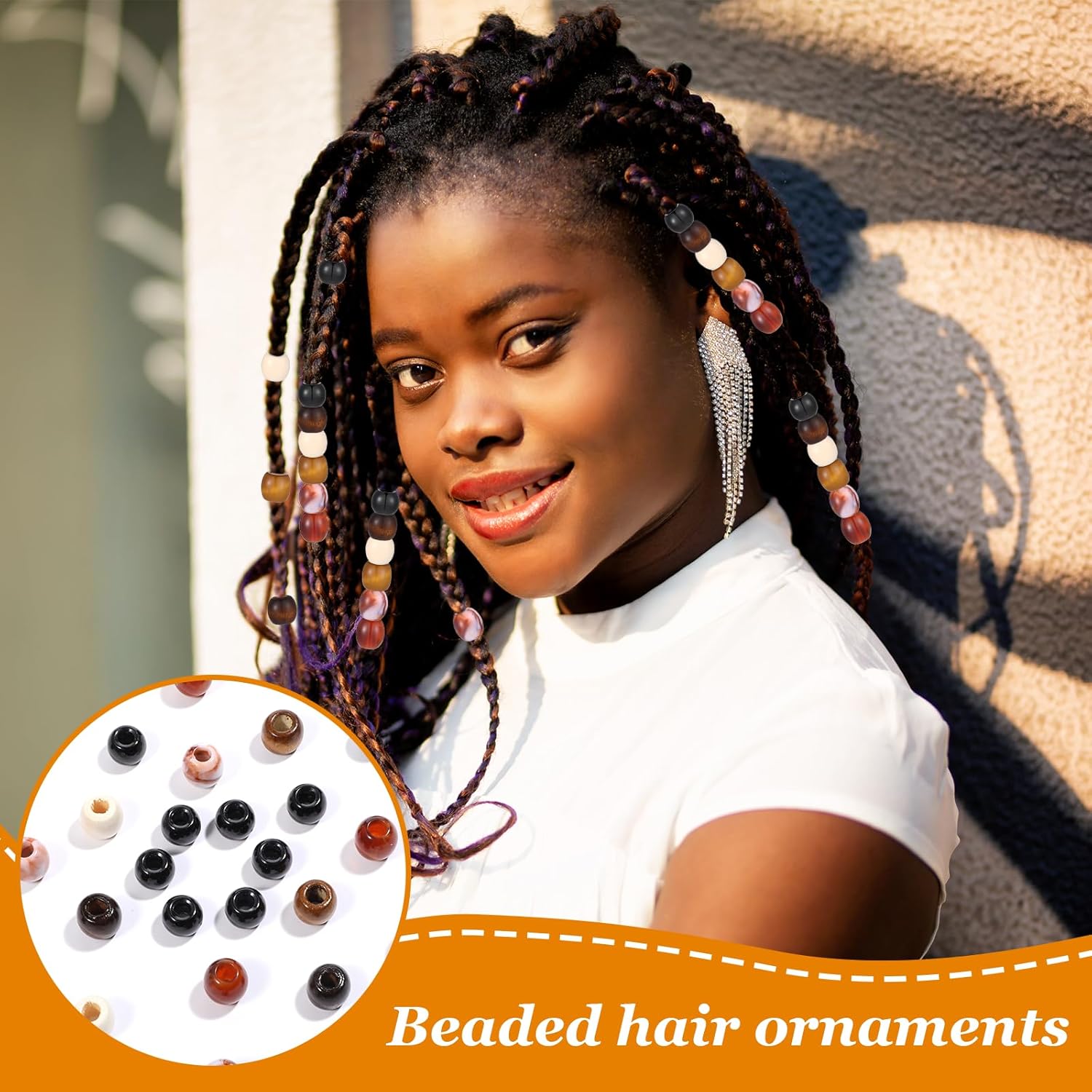 6 Color Hair Beads Braids, 60 Pcs Wooden Hair Beads Loc Dreadlock Accessories Cute Braids Decoration Hairs Cuffs DIY Braid Clips for Women Men - Image 5