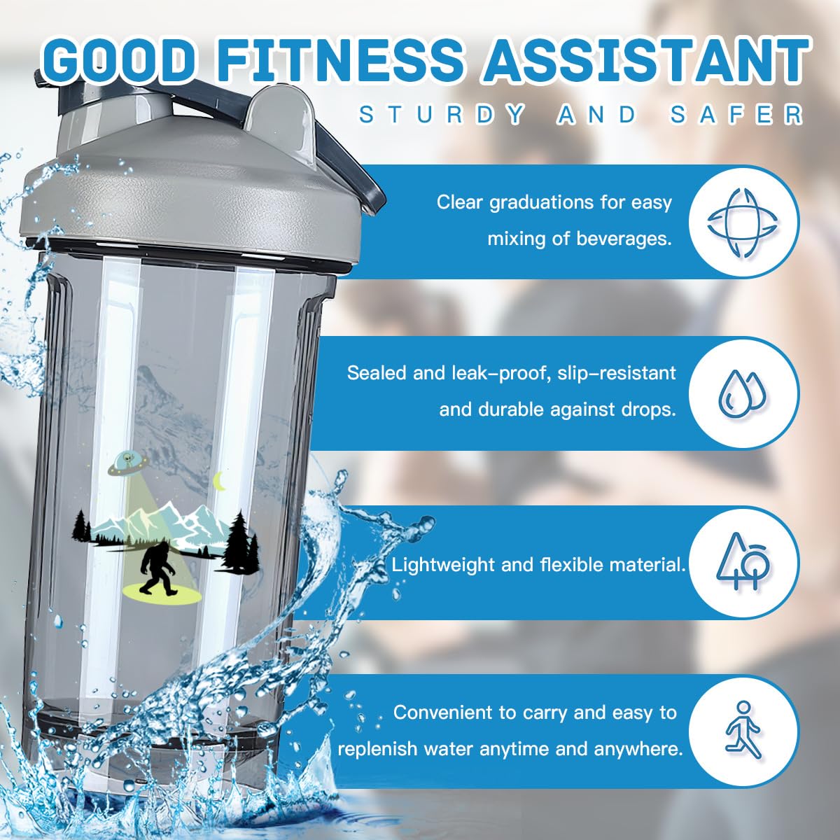 Sasquatch Bigfoot Trees Forest 3 18 Ounce Shaker Bottle Drink Mixer Leak-proof Pre Workout Protein Shakes Meal Replacement Shakes Bottles 500ML/18 Oz Gray