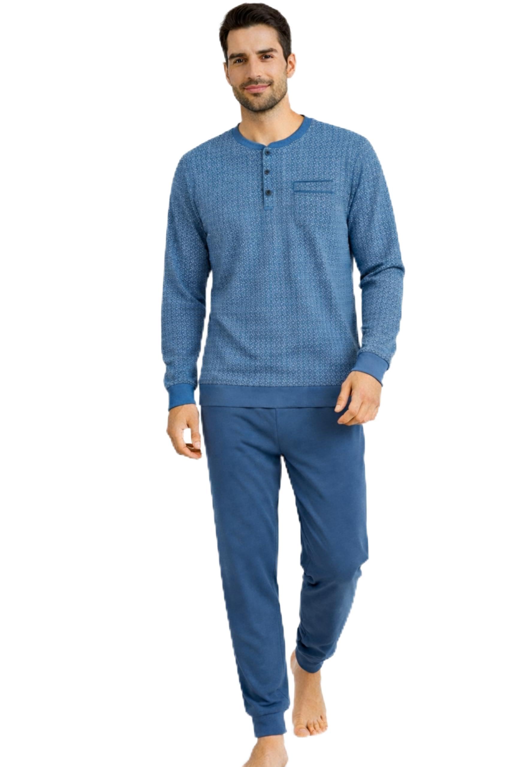 Intimitaly Vanuè - Pigiama Uomo Cotone Lungo 100%, Maglia Maniche Lunghe e Pantalone, Leggero e Traspirante, Primavera Estate - 1