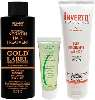 GOLD LABEL Brazilian Keratin Blowout Hair Treatment Super Enhanced Winning Formula All Hair Types & Colors Incl Blondes, Bleached, Coarse, Curly, Black African, Dominican Brazilian (120 ML KIT)