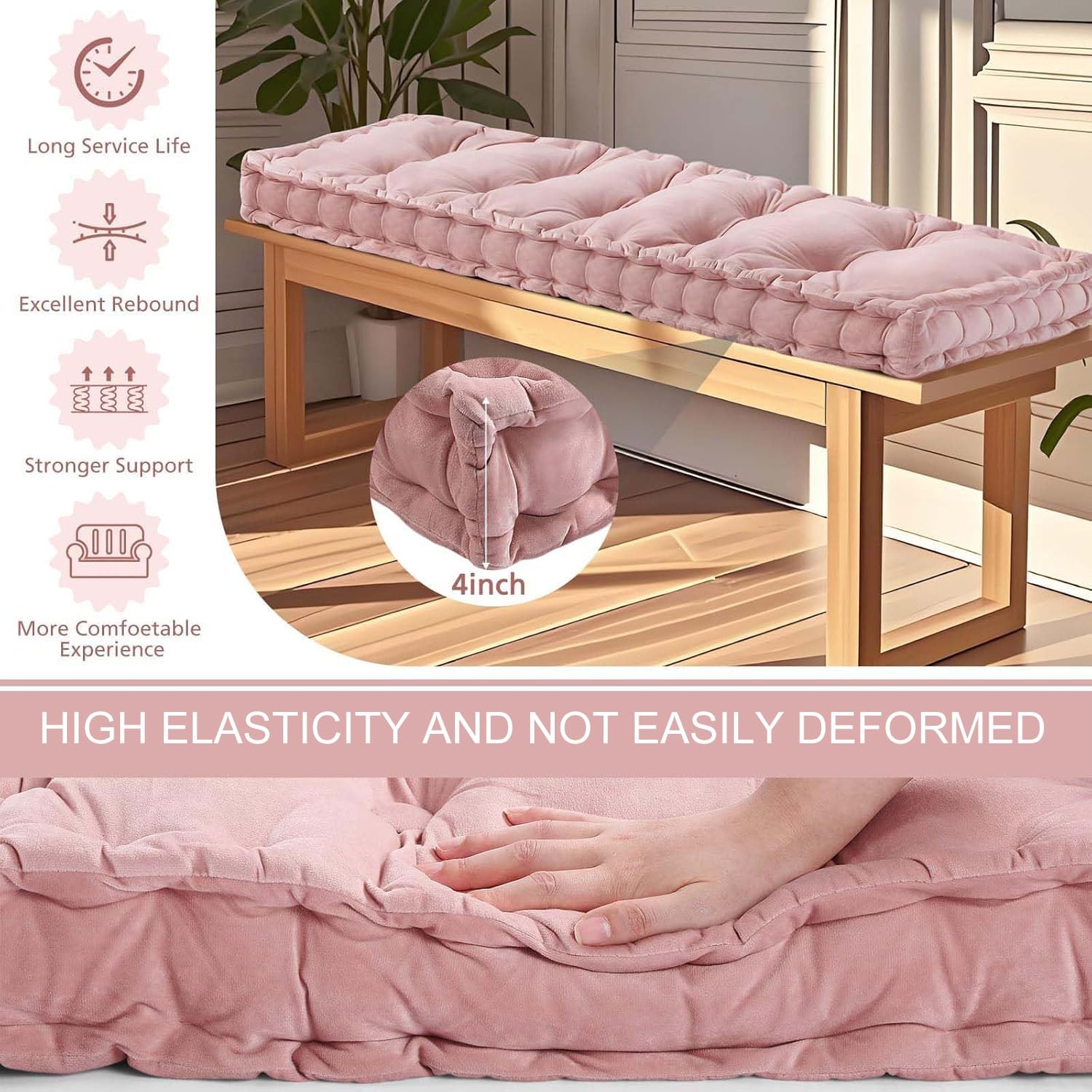 Cuscino antiscivolo per panca di alta qualità, per uso interno ed esterno, cuscino a 2/3 posti (120 cm, 150 cm, 90 cm, 80 cm), comodo cuscino rettangolare, per sedie a sdraio, panche da pranzo e