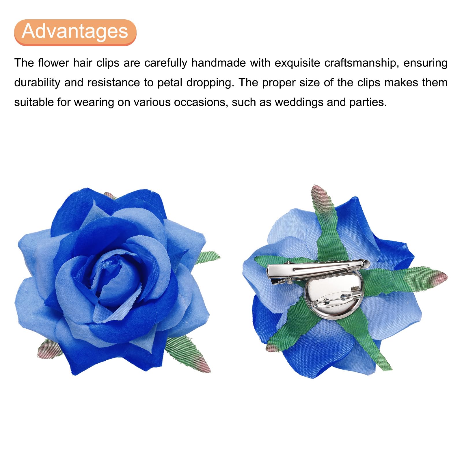 QUARKZMAN 12pz Mollette per Capelli a Forma di Fiori Rosa 3 Pollici Mollette Capelli a Forma di Fiore Spilla Capelli per Donne Accessori Capelli Blu