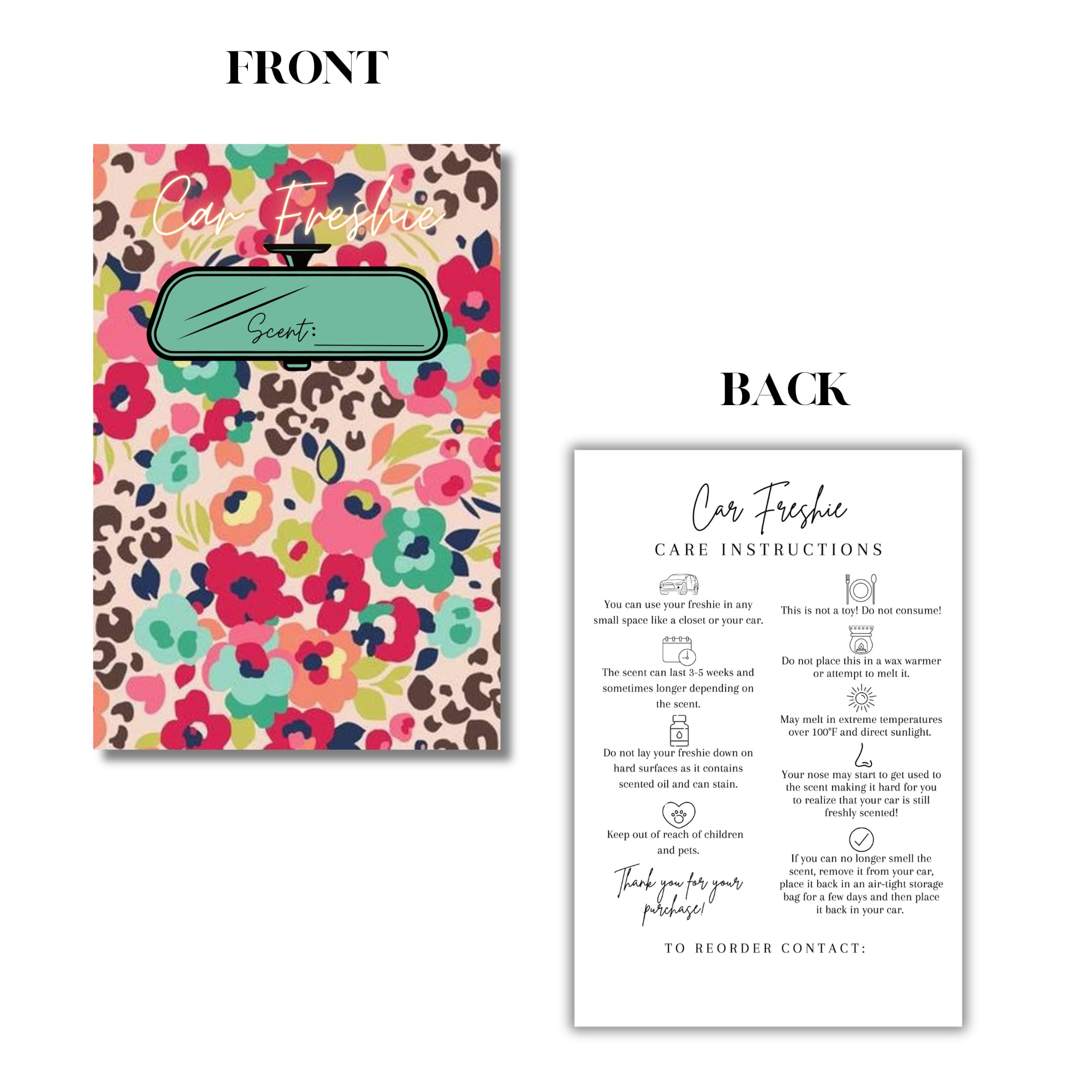 50 Pack Boho Floral Car Freshie Insert Cards - 4x6" Background & Care Instruction Cards For Scent Bags