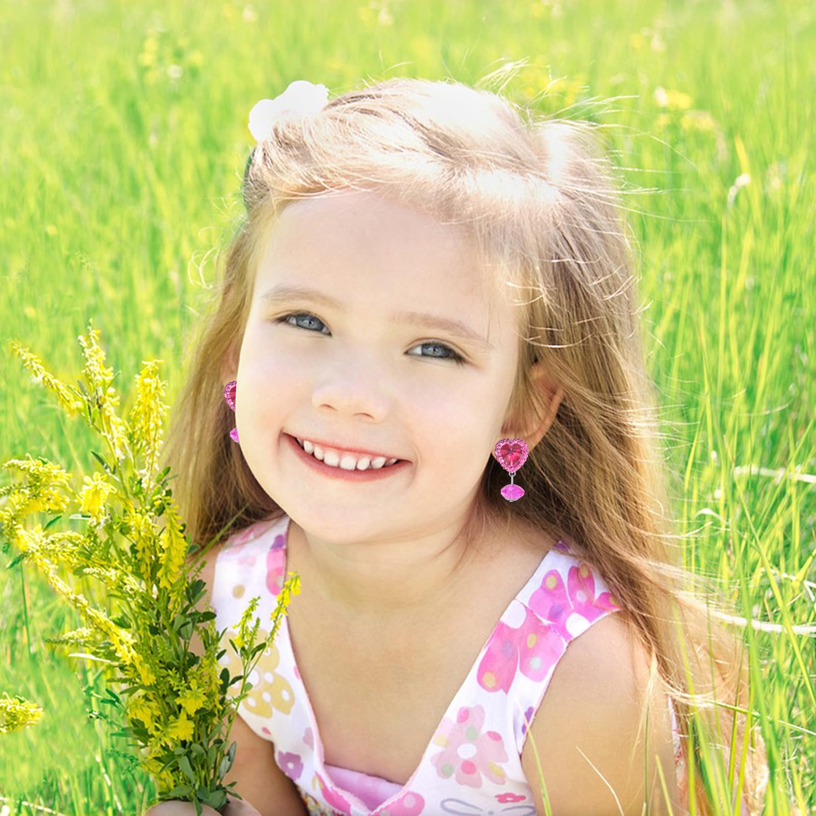 ERDOGLY 9 Pairs Girls Clip on Earrings, Kids Clip on Earrings for Girls, Cute Toddler Earring Dress up Party Favor, Dangle Stick on Earring for Little Girl Princess Play Jewelry Set