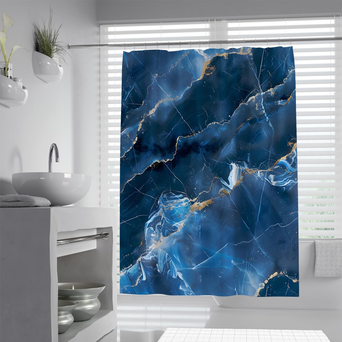 Marineblauer Marmor-Duschvorhang Luxus-Achat-Geode-Badezimmerdekoration Abstrakter moderner Mineralriss-Druck wasserdichte Stoff-Duschvorhänge 150 x 200 cm