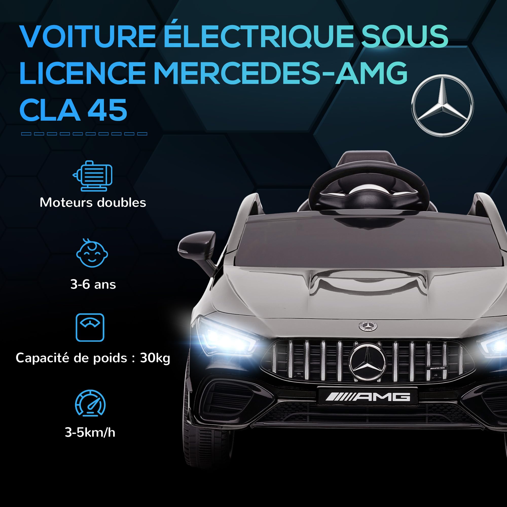 AIYAPLAY Voiture Électrique Enfants Mercedes-Benz AMG CLA 45 12V Noir