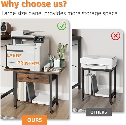 Miniatura 3 de YAOHUOO - Soporte grande para impresora con cajón de almacenamiento, mesa bajo escritorio de 2 niveles para el hogar u oficina, se adapta a máquinas