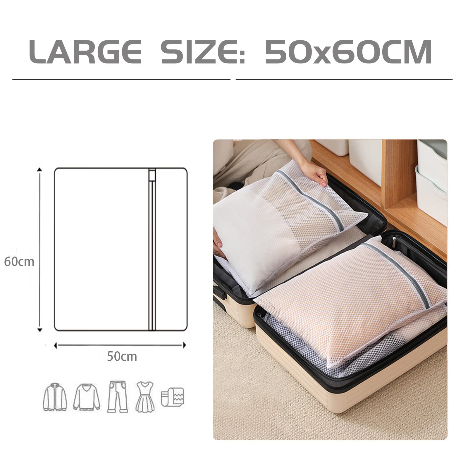 Mesh Washing Bags for Laundry Extra Large 2 Pcs Laundry Bags with Zip for Washing Machine Travel Net Laundry Bag (50x60cm) - Image 3