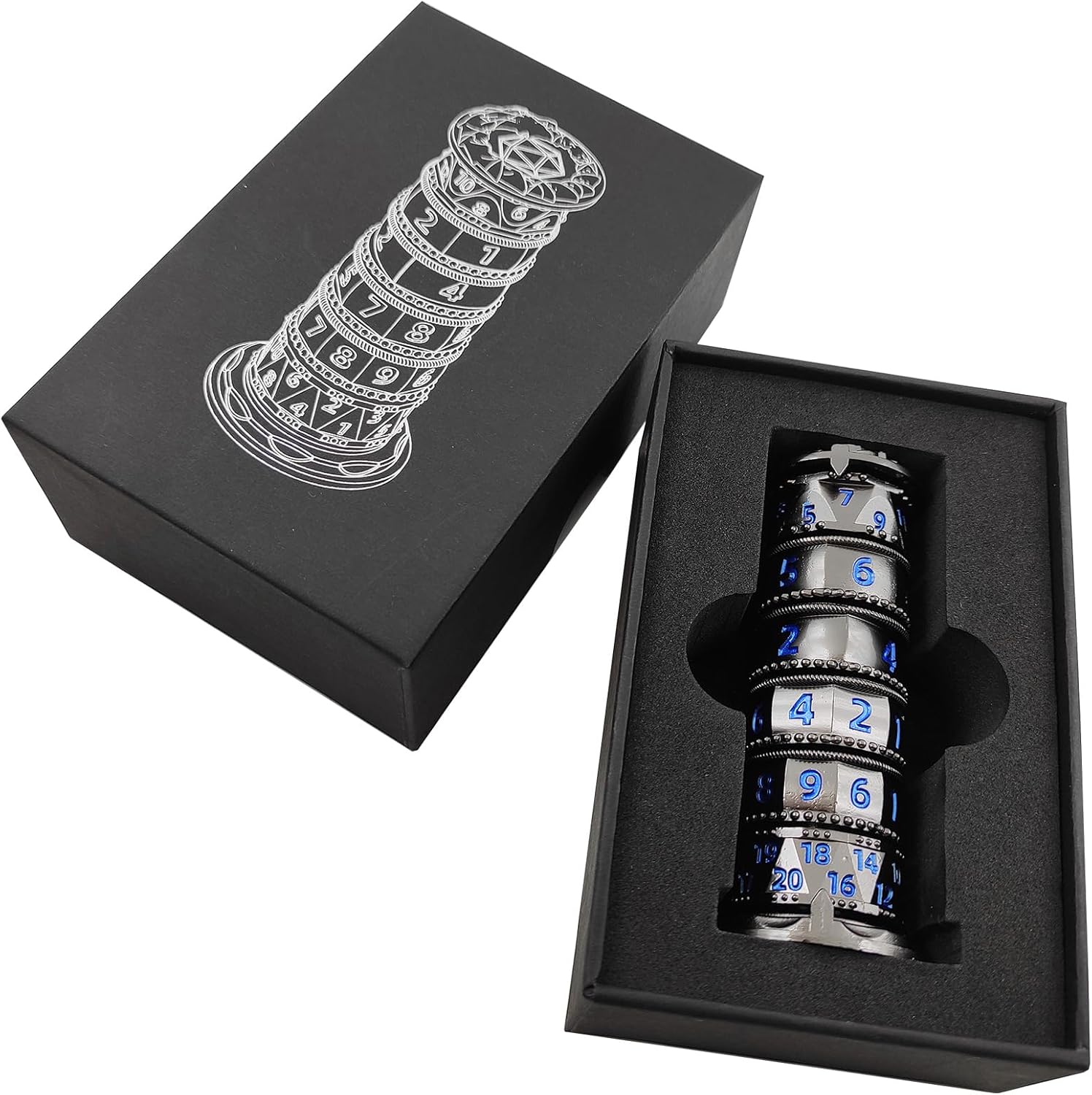 Pagoda Dice Spinner for Dungeons and Dragons,Metal D&D Unique Roulette Dice,D4 D6 D8 D10 D12 D20 D% for Dungeons and Dragons DND Gifts RPG Role Playing Gaming Dice(Blue)