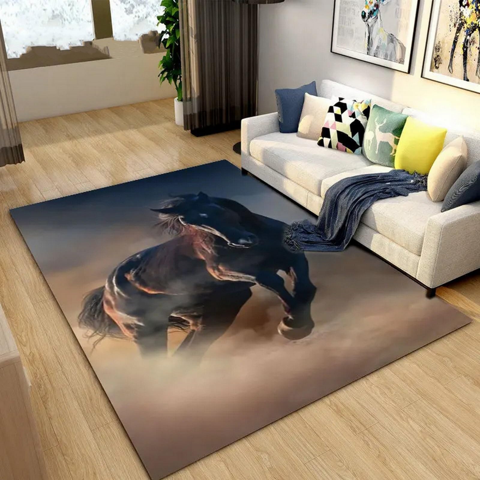 Tapis de bain doux 120 x 160 cm motif animalier cheval
