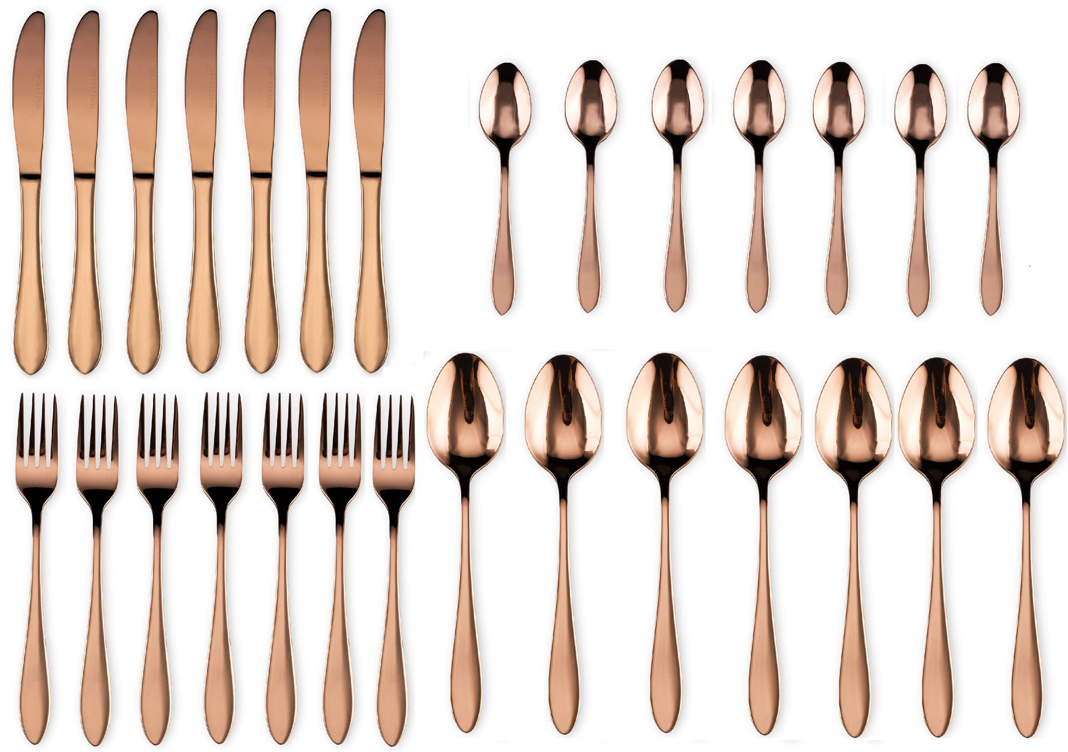 Star Work 28 Piece Cutlery Set | Gold Coated Stainless Steel Grade 304 | Food Grade | Dishwasher Safe | Kitchen Dining Collection (Set of 28 – 7 Spoon + 7 Fork + 7 Knife | 7 Tea-Spoon)
