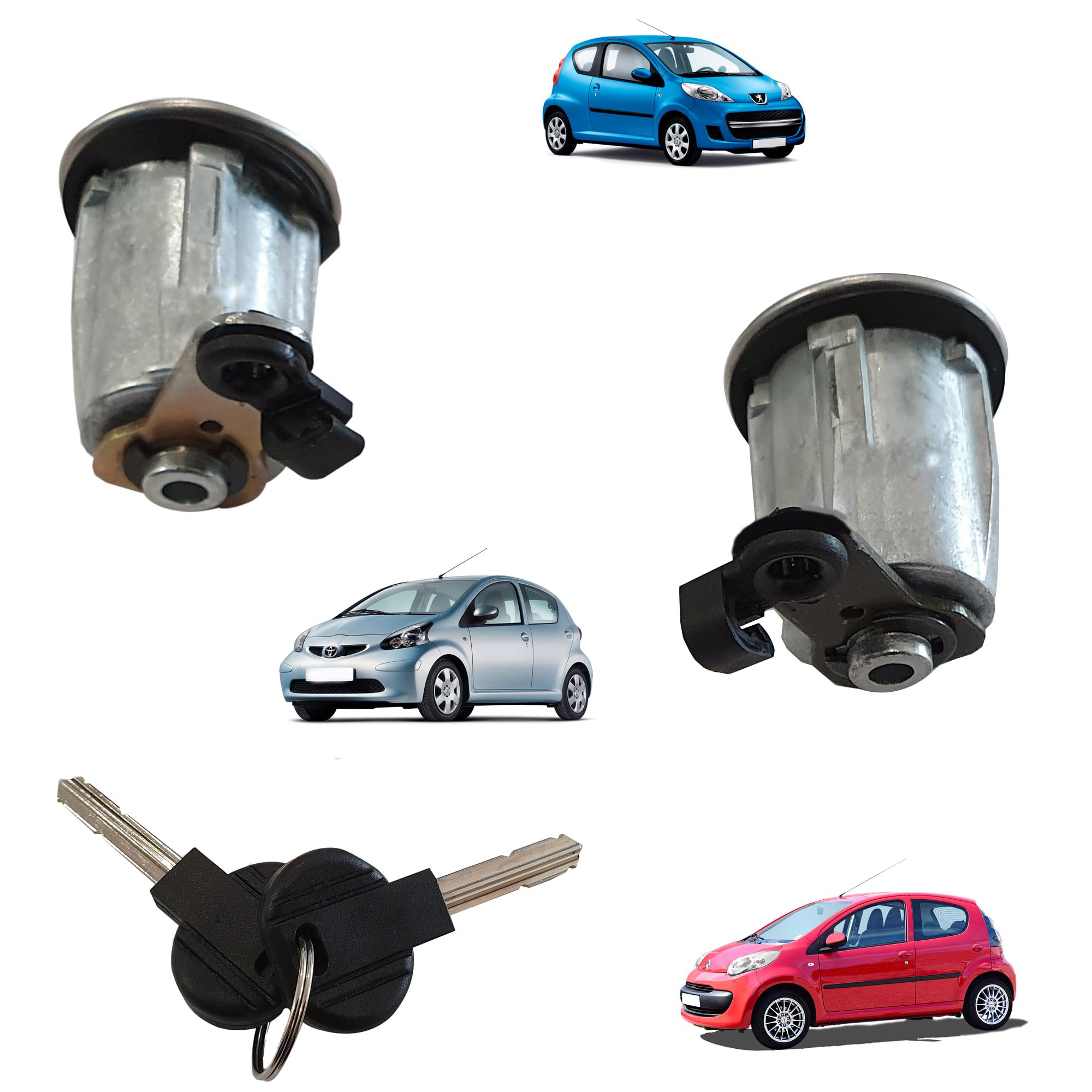 Partsline (Lot de 2) Serrure Barillet de Portes Avant Gauche ET Droite compatible avec 107 AYGO et C1 - Réf 9170Y8 1608746380 9135S2