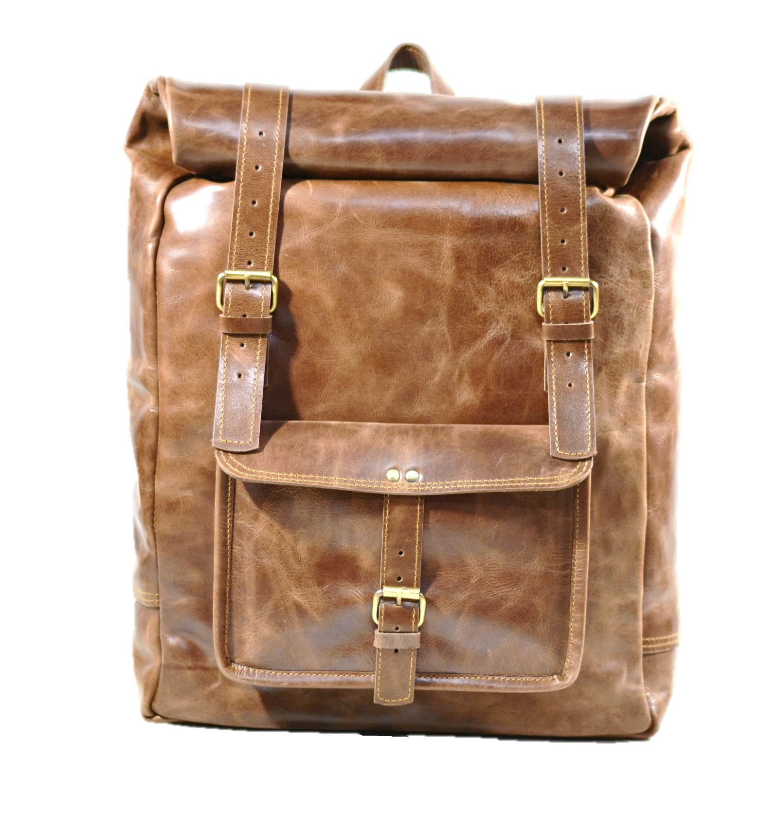 Satchel And FableHandmade Brown Vintage Genuine Leather Shoulder Men Backpack Laptop Rucksack Bag