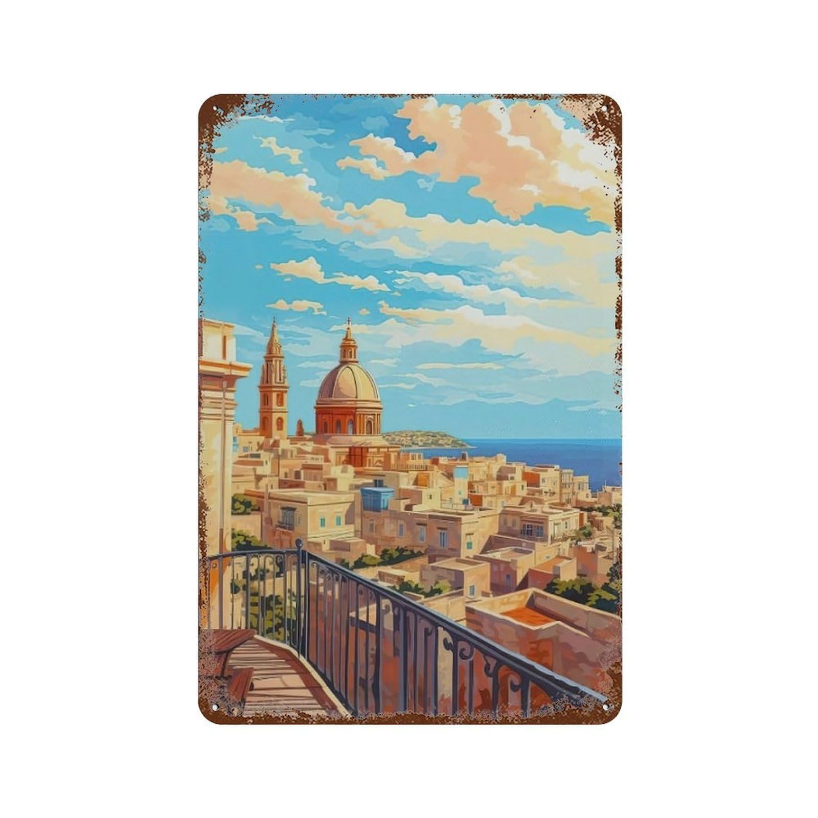 xiaoxiaoshen Cityscape Valletta Malta Wall Decor Art Metal Tin Poster Modern Home Decor Art Home Bar Shop Decorations Vintage Sign 30x20cm