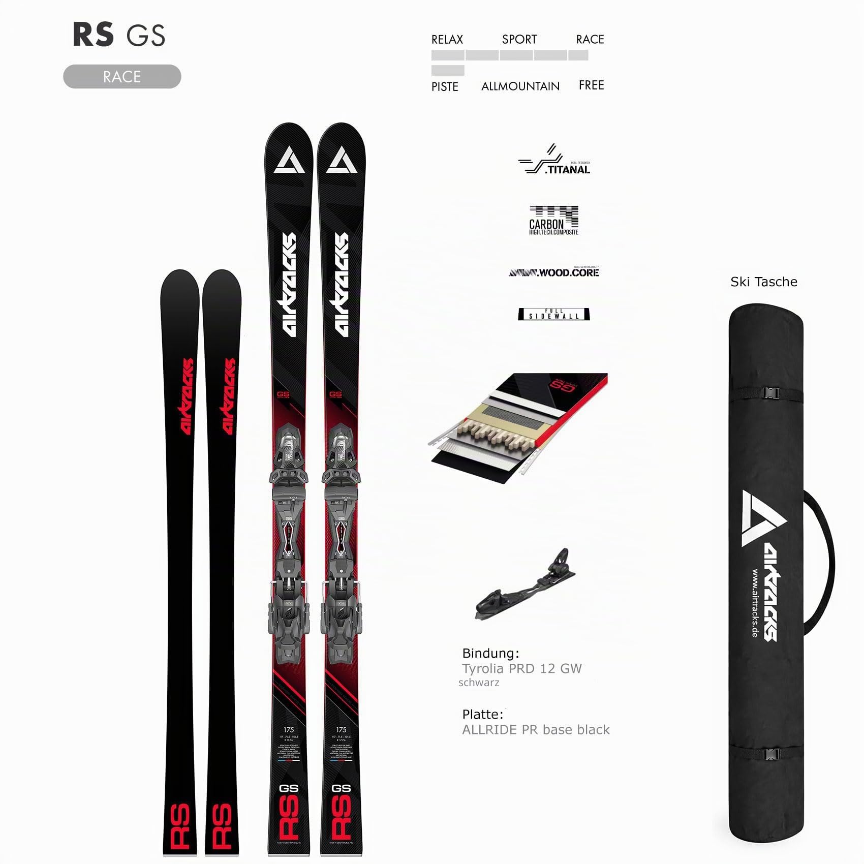 Airtracks Master Pro RS GS Riesenslalom Ski Rennski Racecarver mit Bindung Tyrolia PRW 12 GW - Längen 175cm, 185cm - Modell 2025 + Ski Tasche