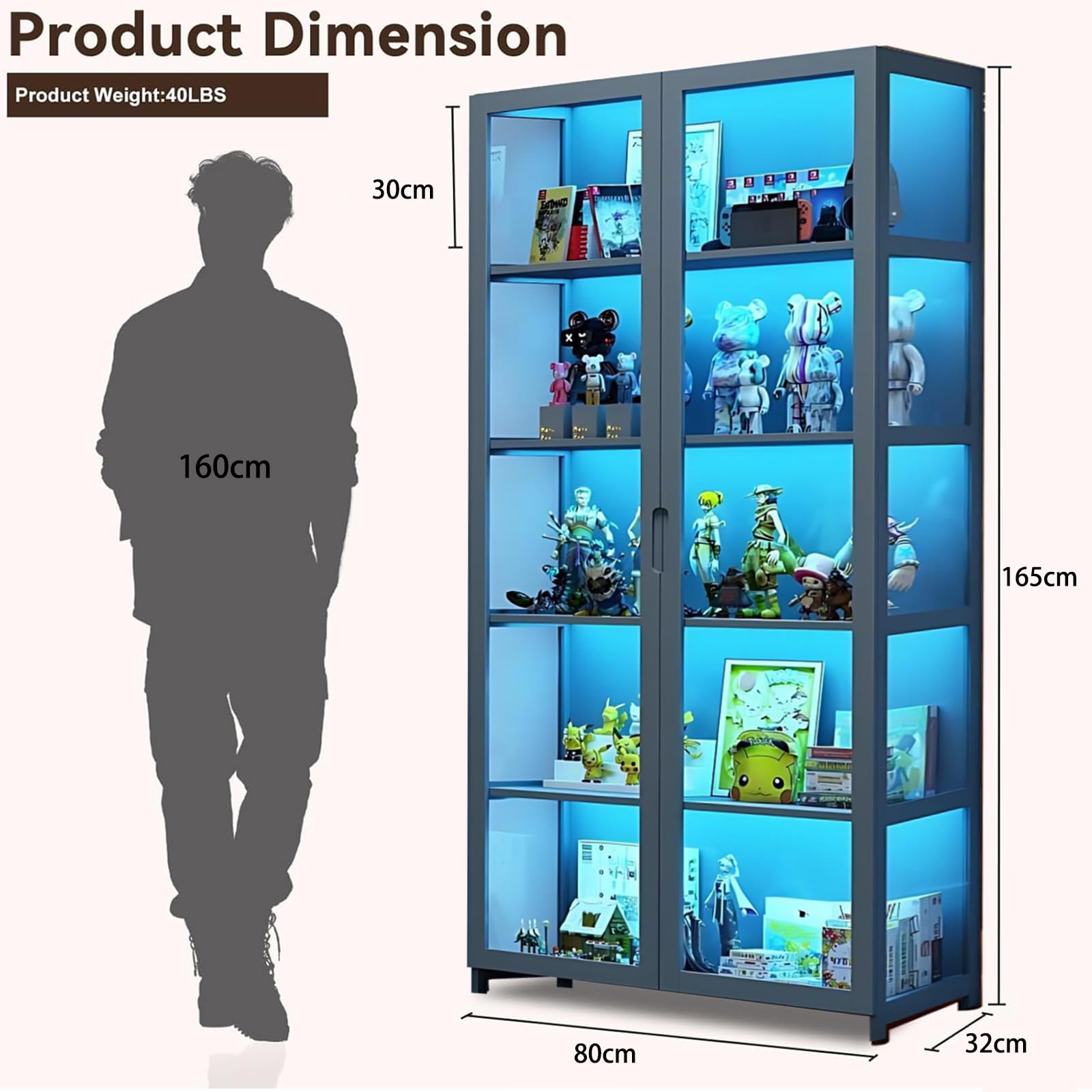 Vitrina con Puertas de Vidrio acrílico, Organizador de Juguetes coleccionables de 5 Niveles y Estante de exhibición, estantería para el hogar, Sala de Juegos, Sala de Estar (Gris-2)