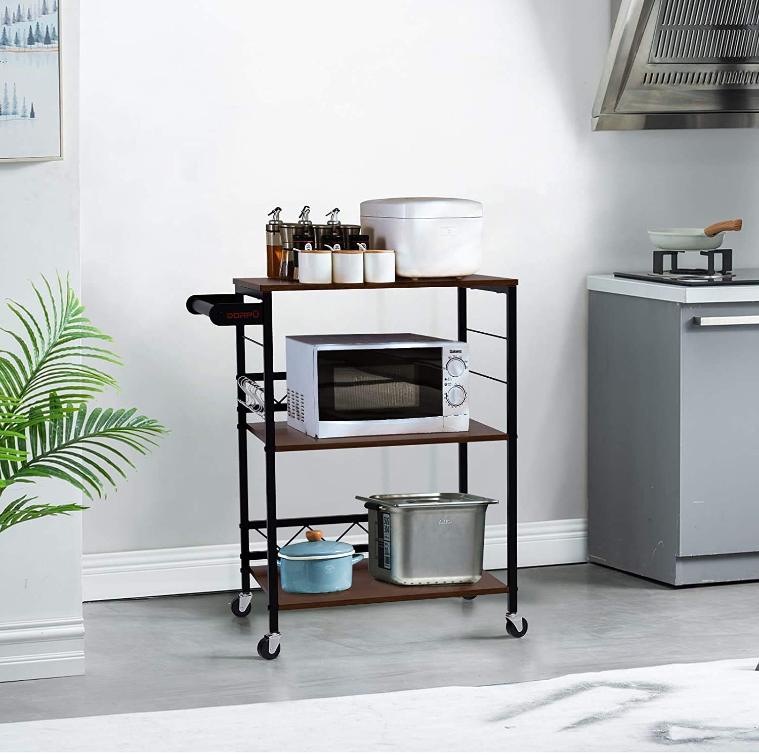 INDIAN DECOR. 45248 Bar Cart, 3-Tier Sturdy Kitchen Cart with Wheels Durable Microwave Cart for Dinners and Barbecues and Kitchen Storage 1