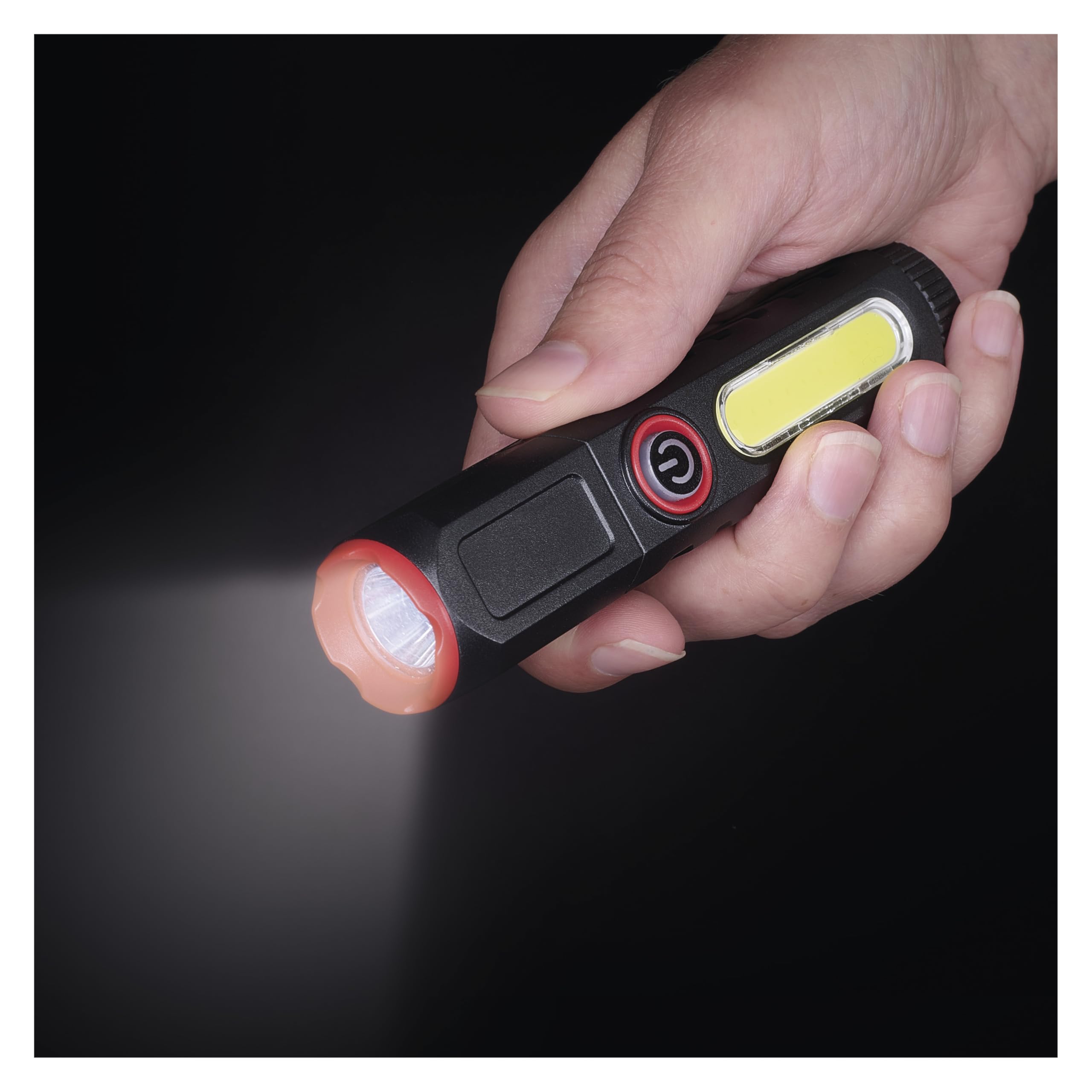 EMOS Latarka LED z magnesem i klipsem, 10 sztuk – 2 źródła światła – strumień świetlny 120 lm, zasięg świecenia 130 m – akumulator litowo-jonowy 400 mAh – zastosowanie 1,5 h – w zestawie kabel do