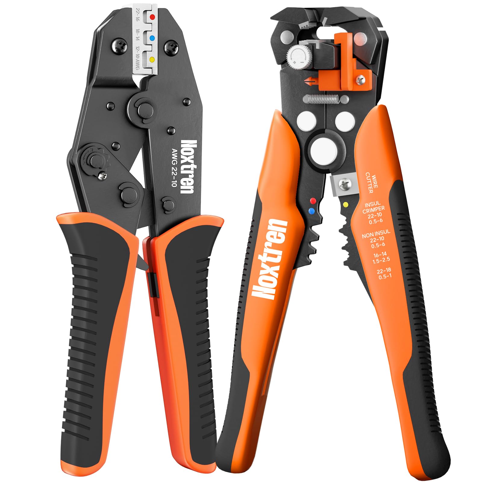 Pelacables y herramienta de crimpado, herramienta pelacables autoajustable AWG 24-10 con crimpadora de terminales de alambre de trinquete AWG 22-10 para conectores de alambre termorretráctiles