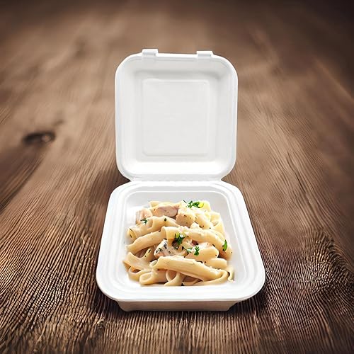Miniatura 2 de Contenedor para llevar de 6 x 6 pulgadas paquete de 50, resistente, 100% biodegradable, compostable para el hogar, sin plástico, hecho de fibras de