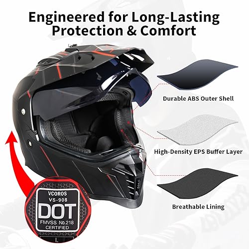 Miniatura 6 de VCOROS Casco de motocicleta de aventura VS-908 ATV Dirt Bike Off Road Motocross casco de cara completa para adultos aprobado por DOT