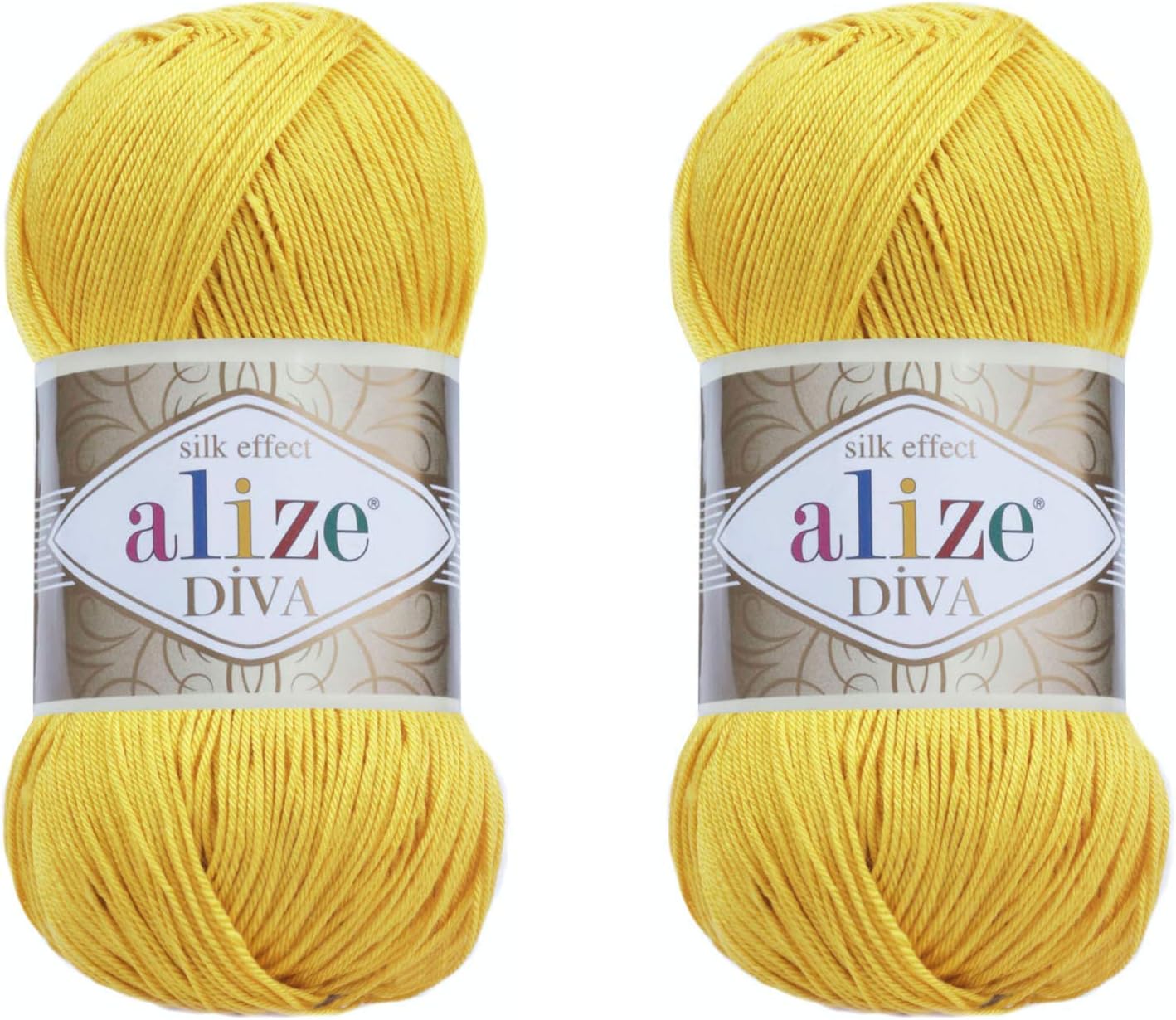 Diva Hand Knitting Yarn - 100% Microfiber Acrylic With Silk Effect - Crochet Art Lace Craft - 2 Skeins, 200gr, 767 Yds (110-Yellow)