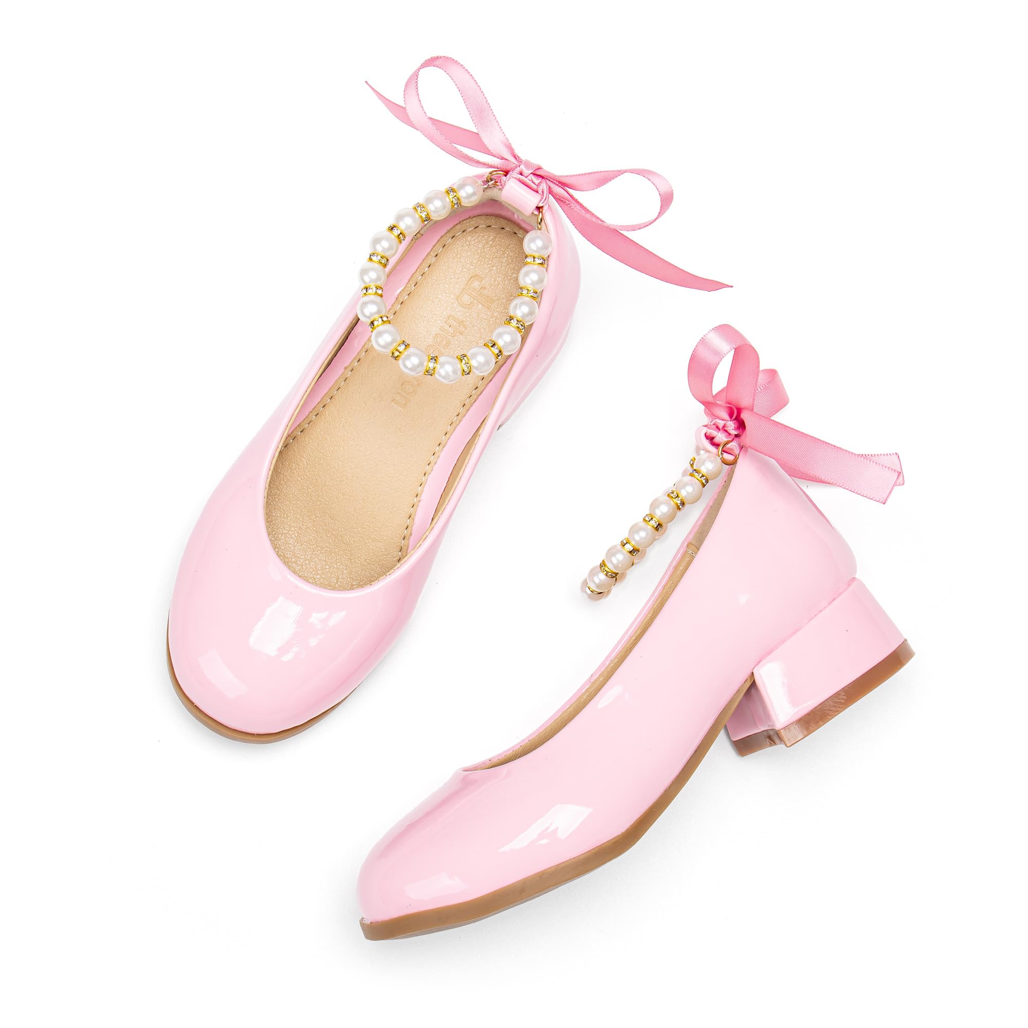 THEE BRON Girls Low Heel Dress Shoes Mary Jane Party Wedding Flower Girl Pumps