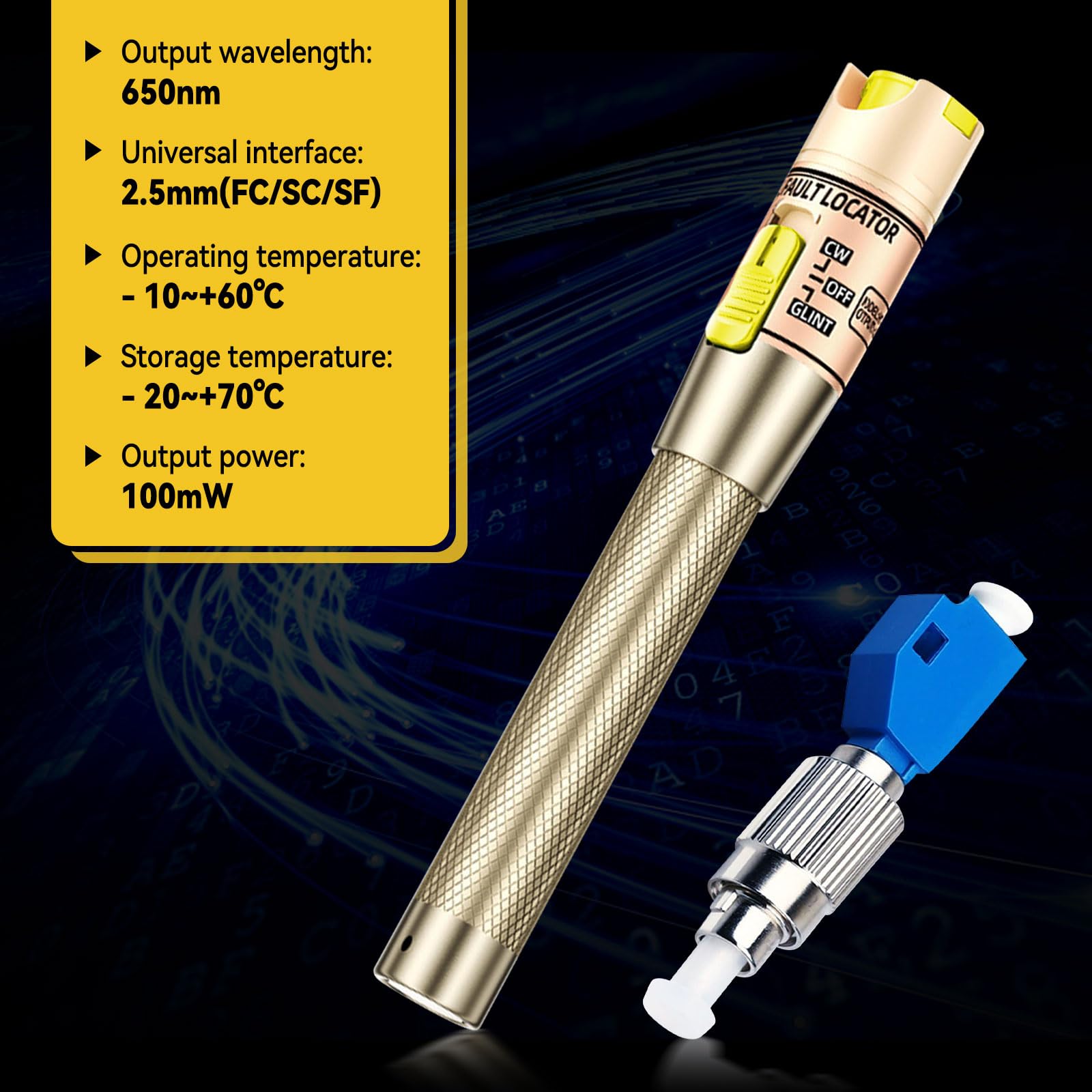 Visual Fault Locator 100 mW, tester per cavi in fibra ottica con interfaccia universale 2,5 mm FC/ST/SC