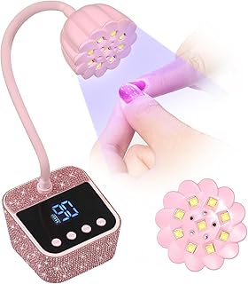 UV Nail Lamp, Mini UV Light for Gel Nails Polish, Rechargeable Nail Dryer with 4 Timers, Quick Drying Cordless Goosenecks Home Nail Salon DIY Manicure Pink Diamond