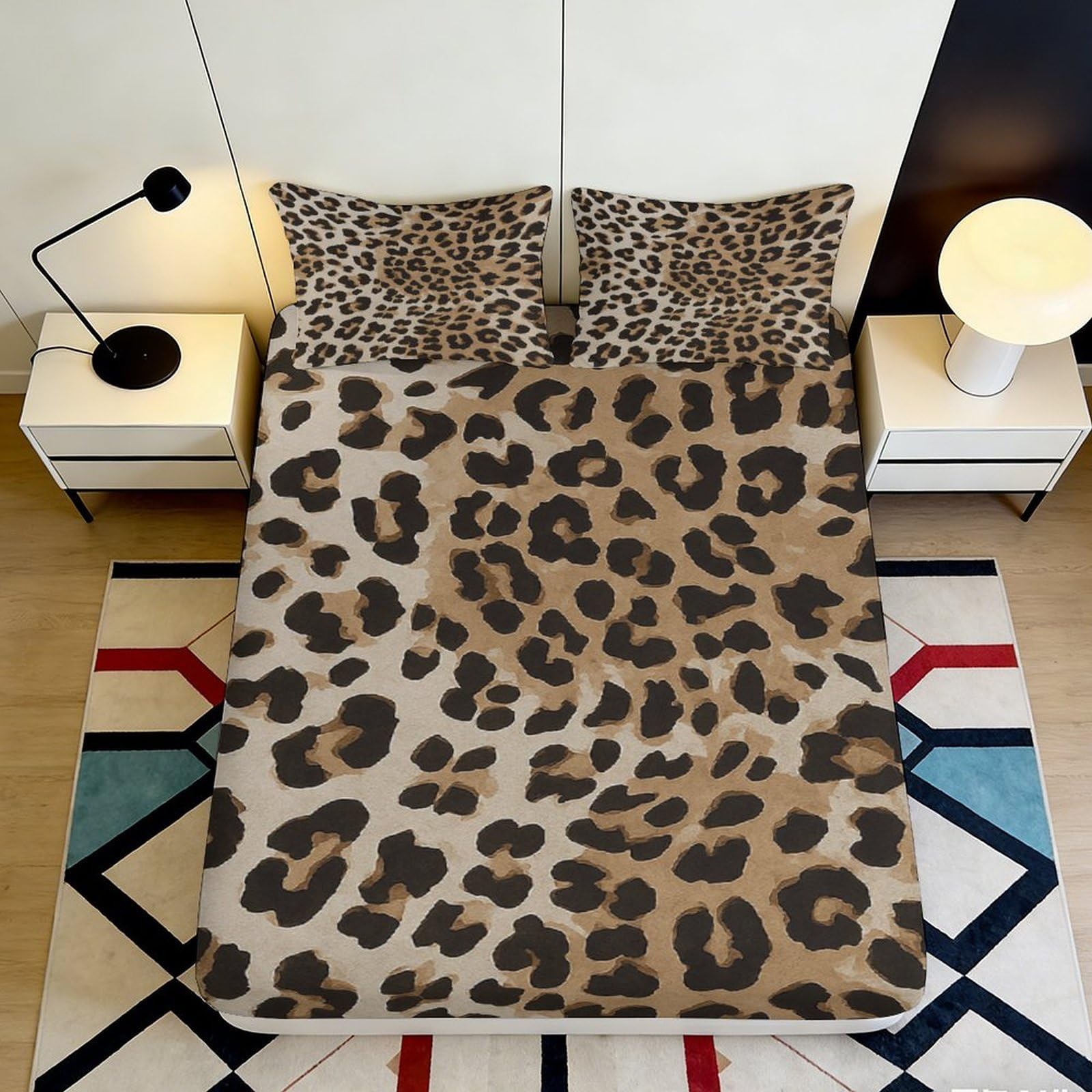 3D Printed Leopard Pattern Fitted Sheet Microfiber Soft Breathable Cheetah Mattress Cover for Bedroom Dorm Decor 90x200x25cm