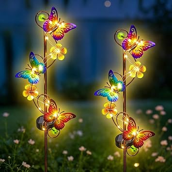 Solar Garden Lights Butterfly Garden Decor Outdoor Waterproof Metal Butterfly Decorative Solar Stake Lights for Yard,Lawn,Patio,Walkway,2 Pack Butterfly Gifts for for Women Mom Grandma Gardening