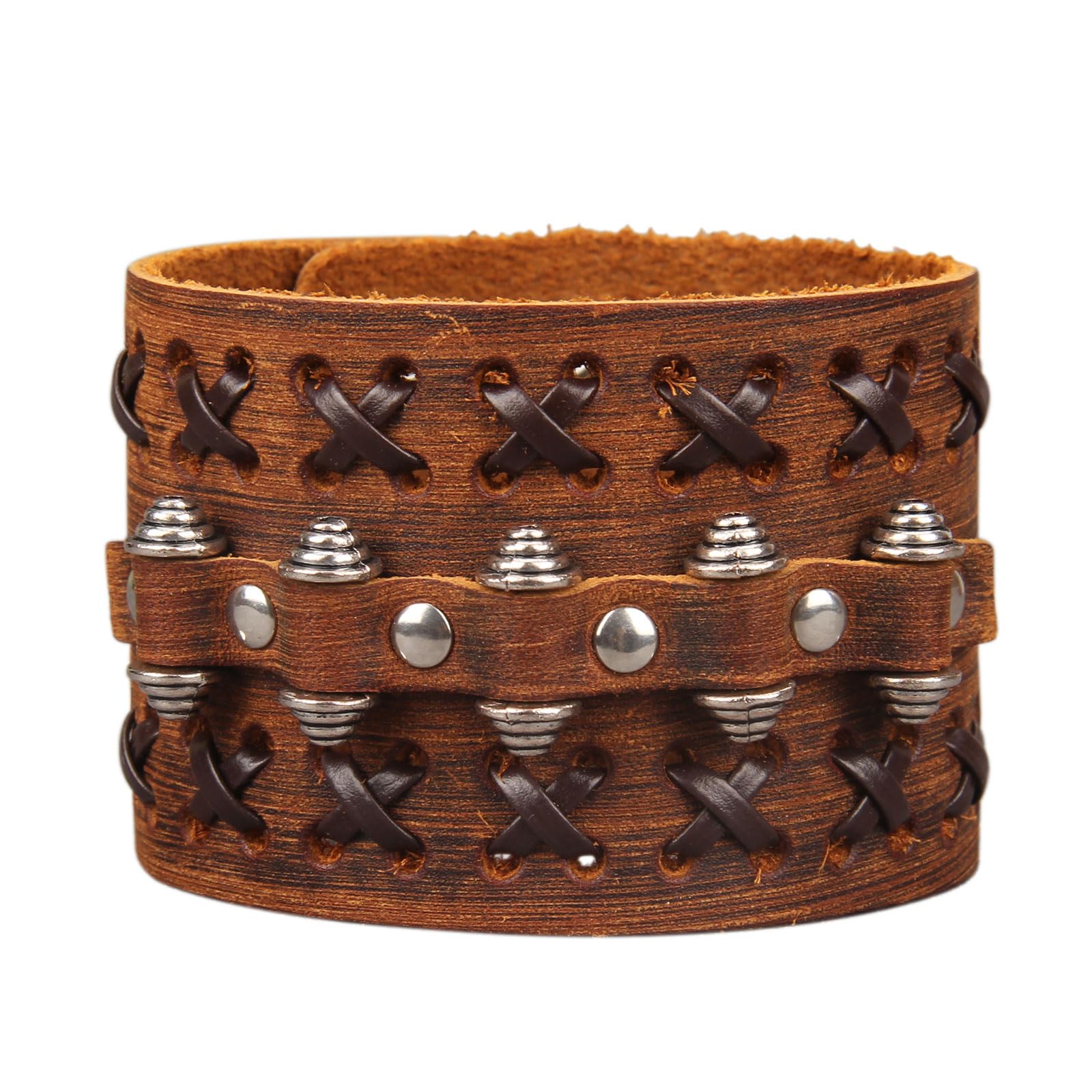 Jeilwiy Punk Leather Wristbands for Men Bracelets Handmade Wide Cuff Bangle Braided Jewelry Black Brown Adjustable - Punk Father's Gifts