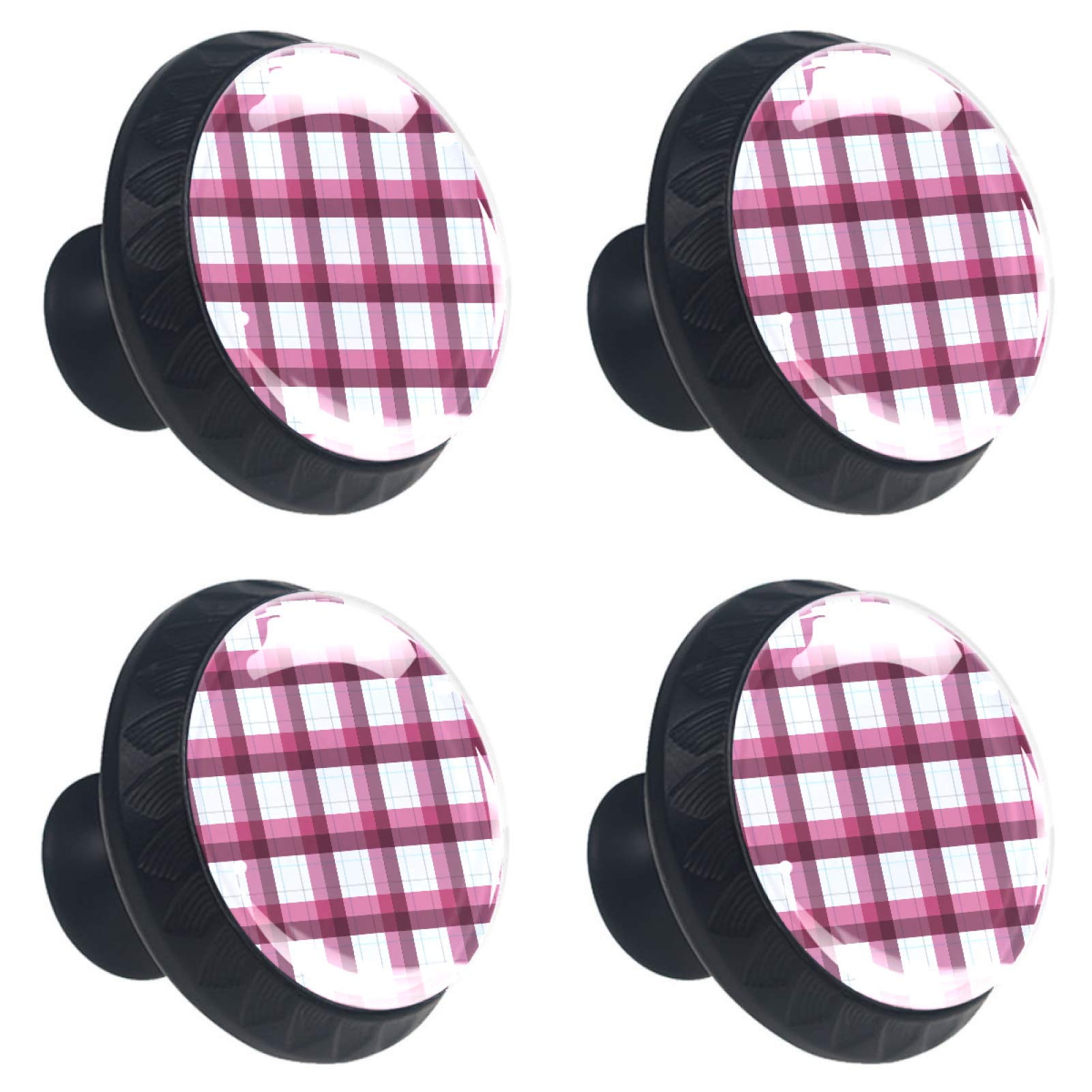 Boutons de tiroir pour remplacer les poignées usées motif écossais rose et blanc