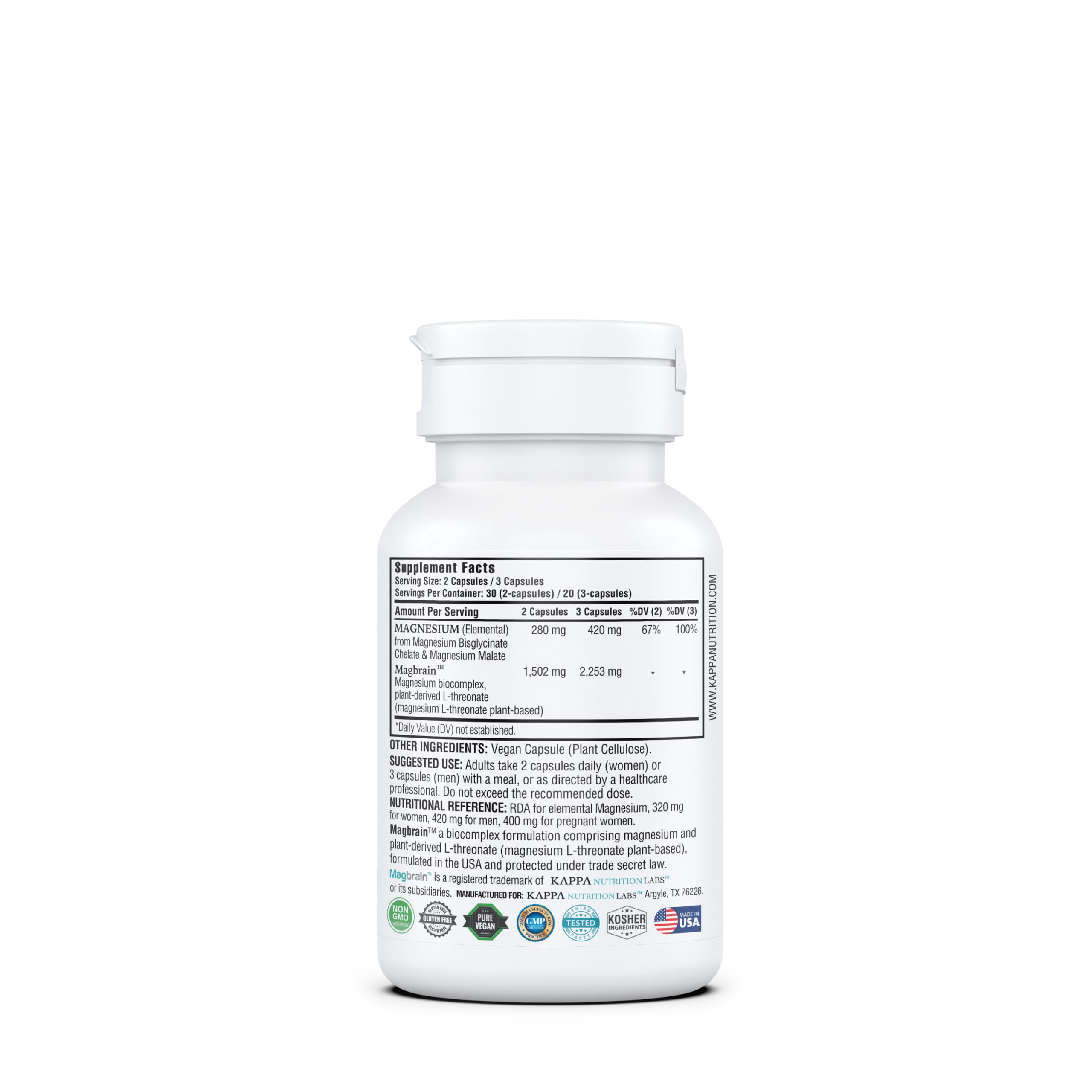 Magnesium L-Threonate Plant-Based 3 in 1 Powered by Magbrain® Magnesium L-Threonate Plant-Based | Magnesium Bisglycinate & Magnesium Malate | Up to 420 mg Elemental Magnesium | 60 Vegan Capsules. — Amazon image 13